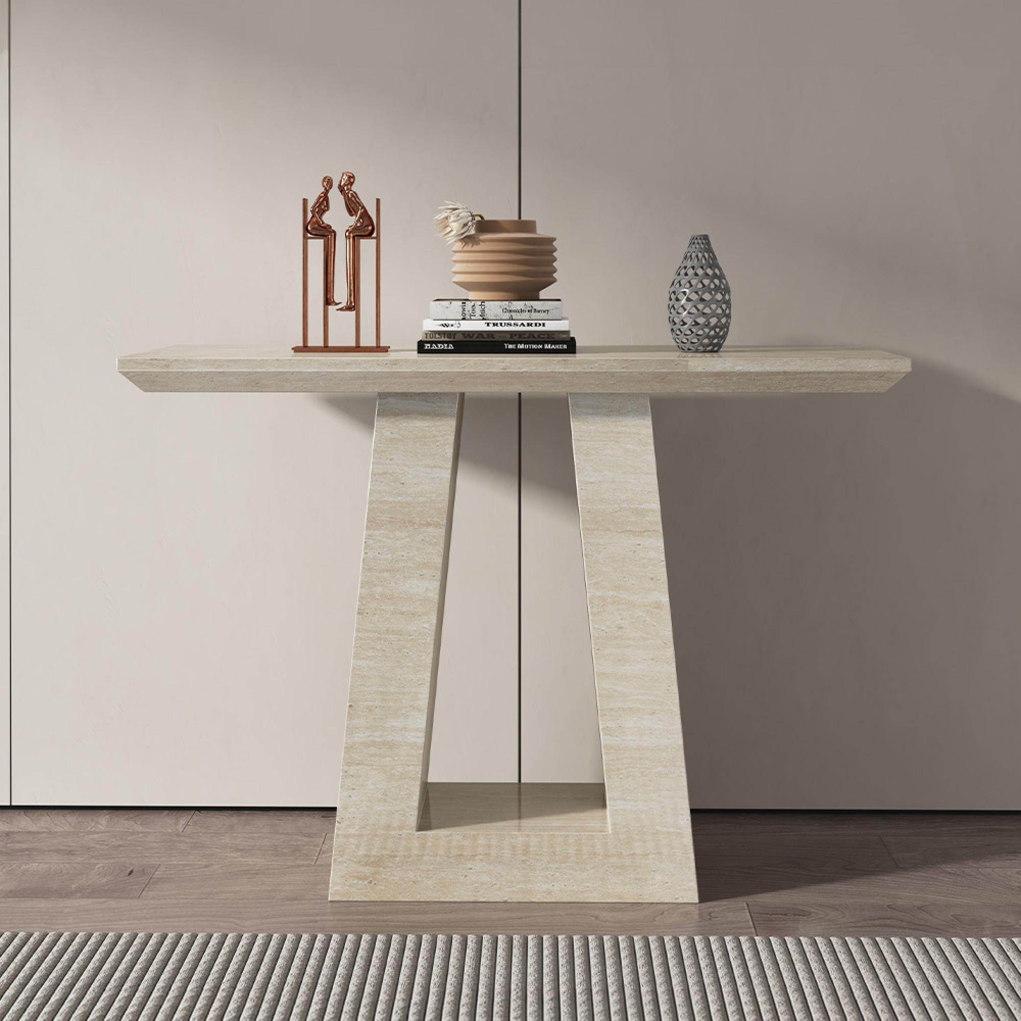 Milan Console Table - Travertine Beige Engineered Marble