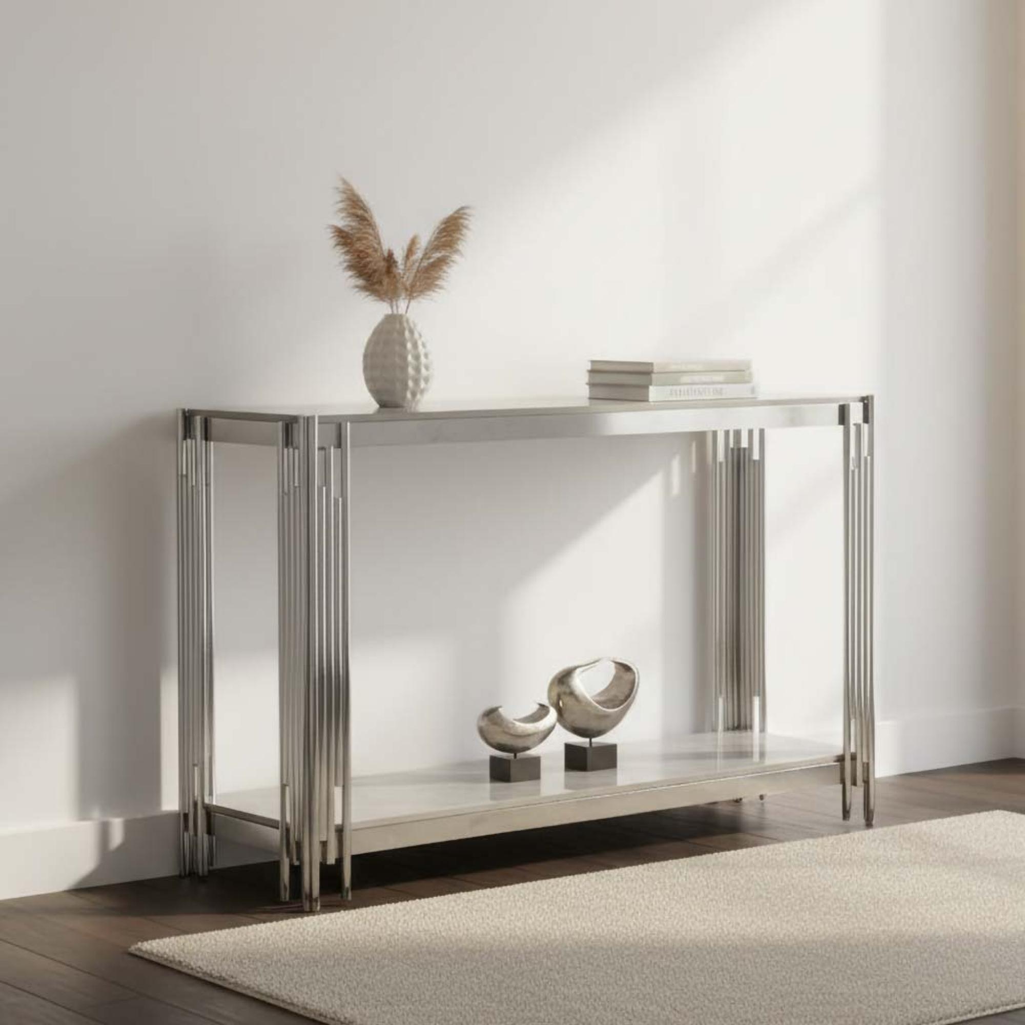 Belini Console Table  Grey Sintered Stone and Chrome