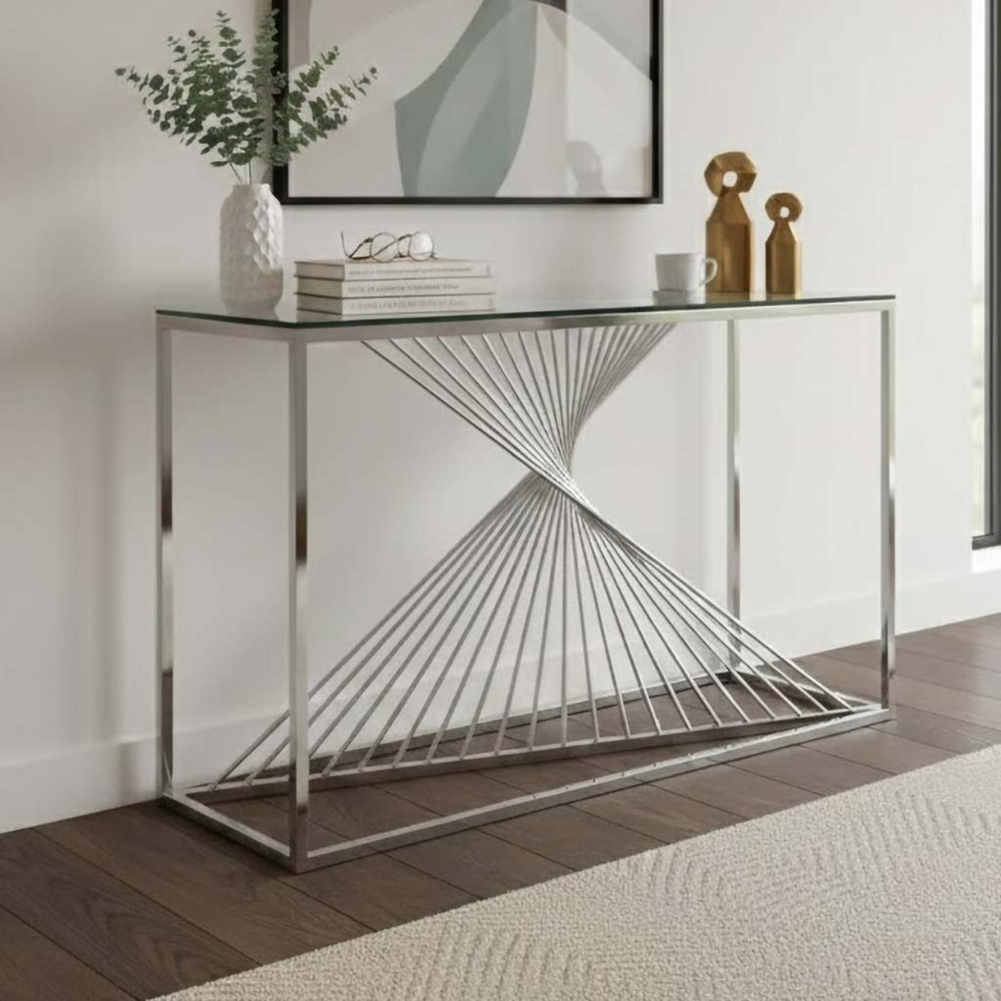 Calabria Console Table  Glass and Chrome