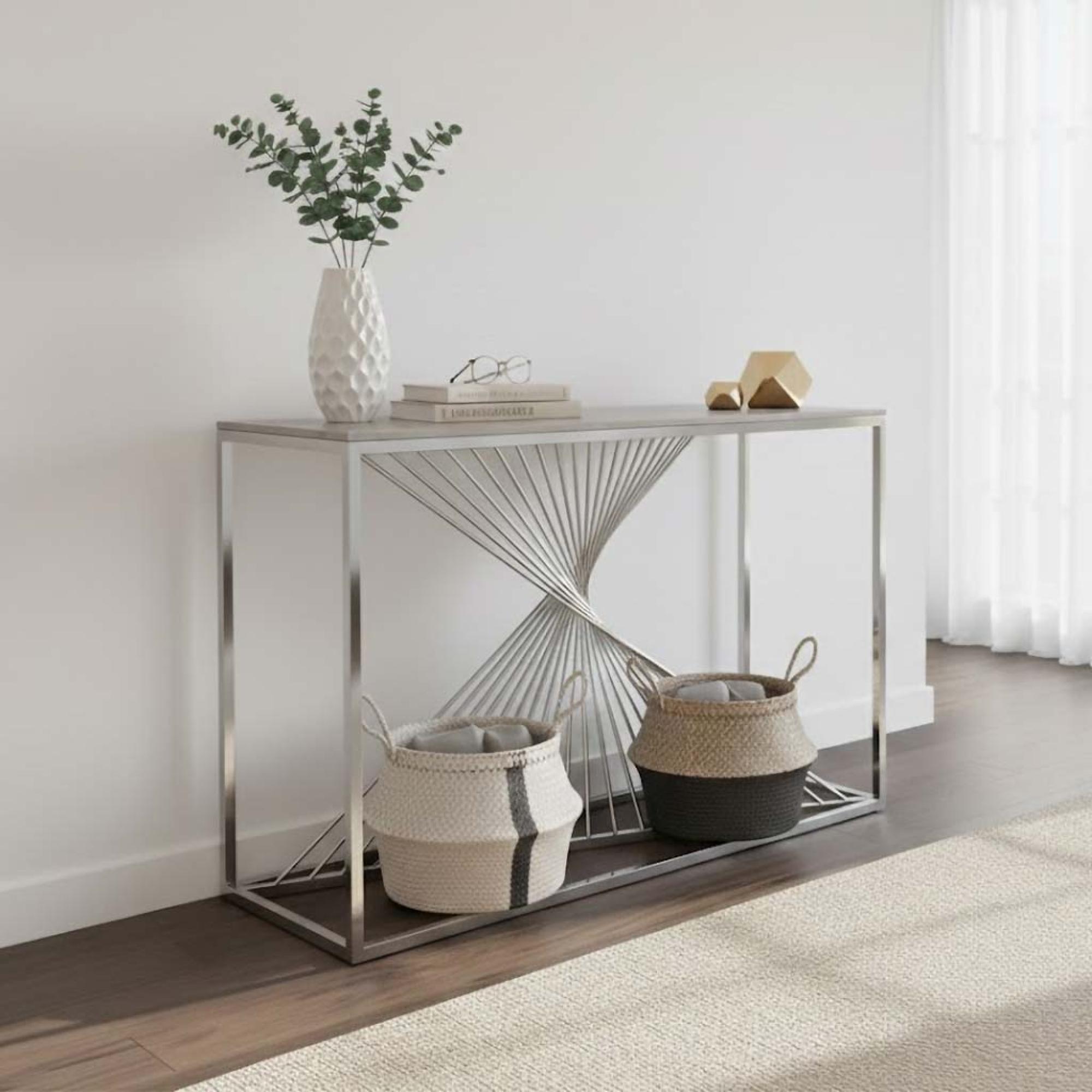 Calabria Console Table  Grey Sintered Stone and Chrome