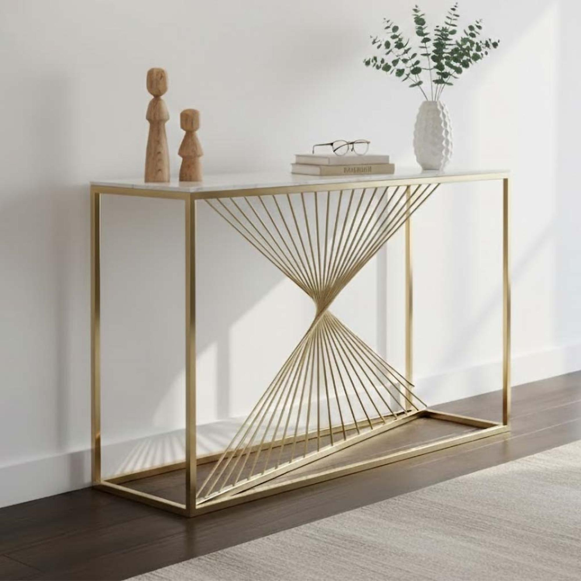 Calabria Console Table  White Sintered Stone and Gold