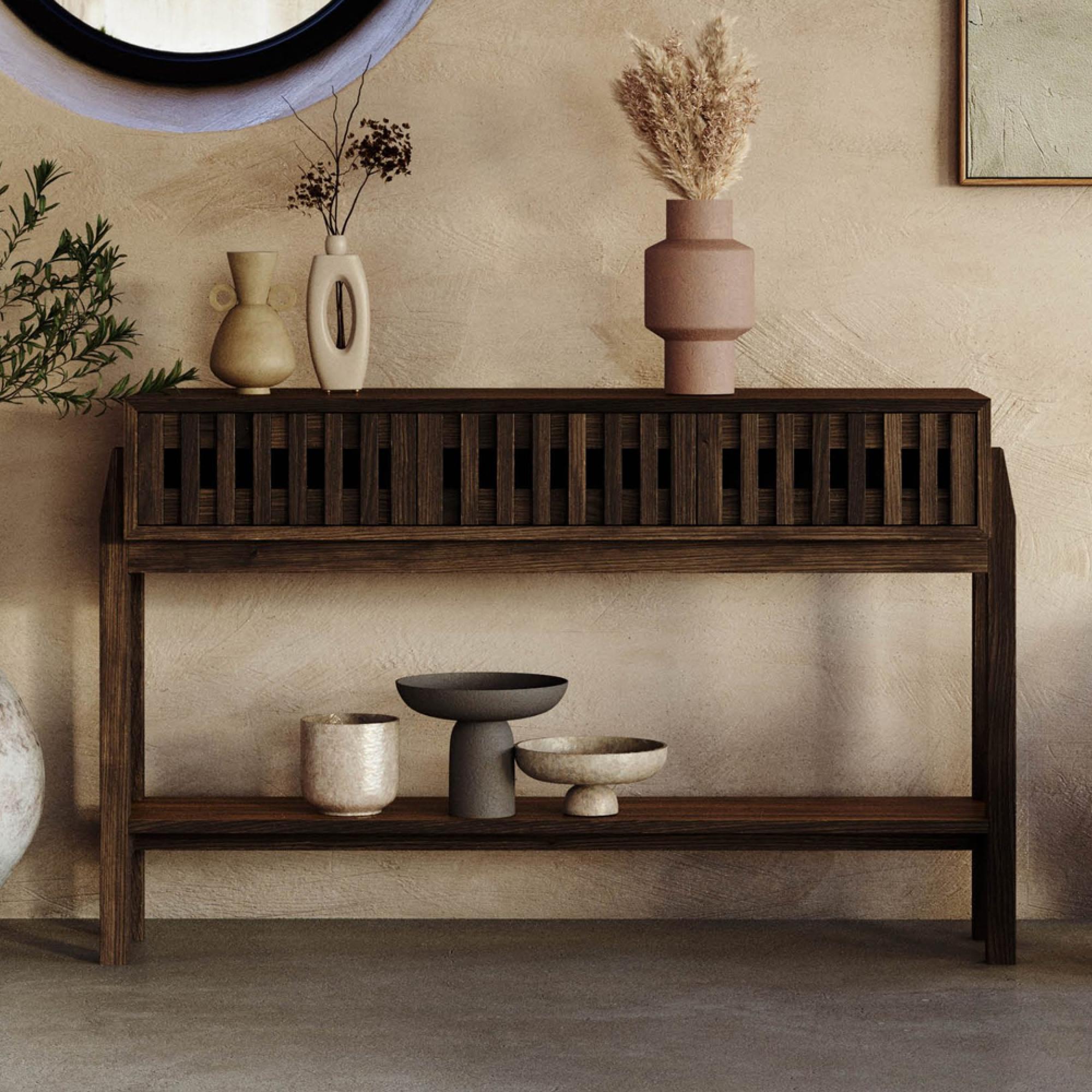 Abigail Ahern Batten Console Table - 3 Drawer - Zebrano Veneer