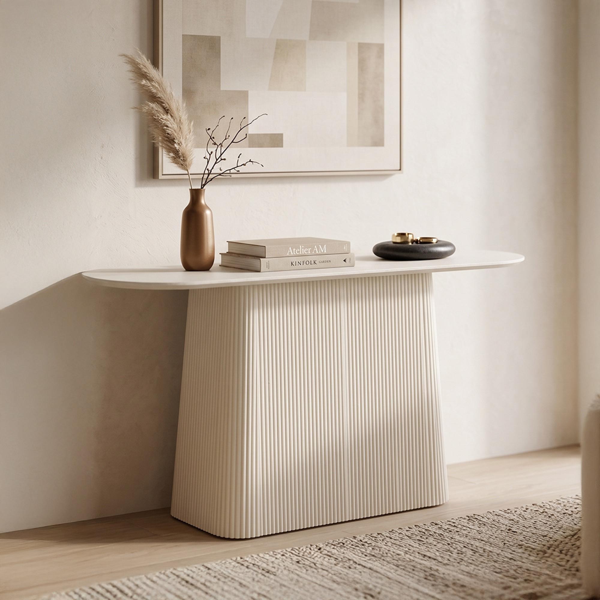 Patrice Fluted Console Table - Oval - Off White - Mango Wood