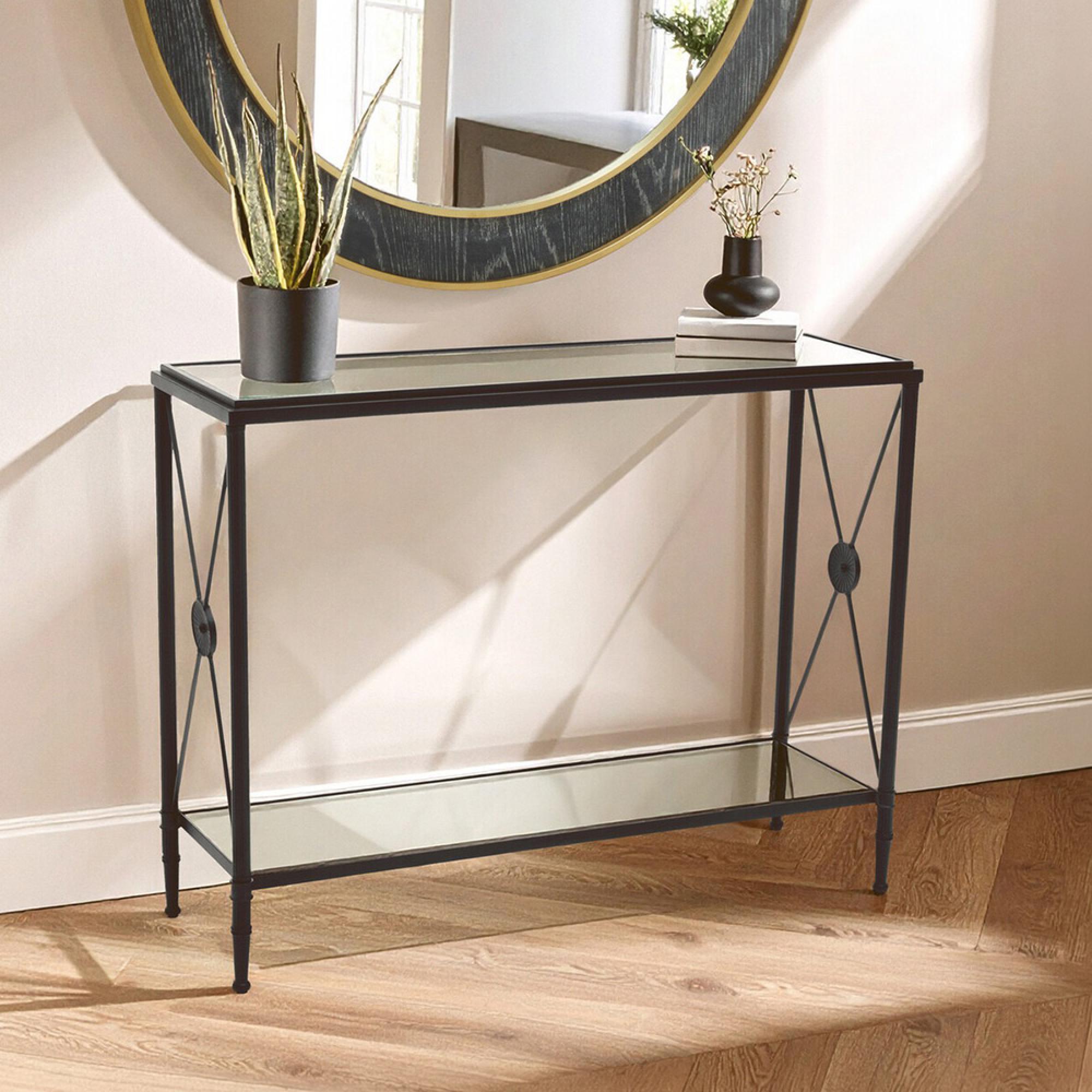 Axis Console Table - Clear Glass with Black Metal