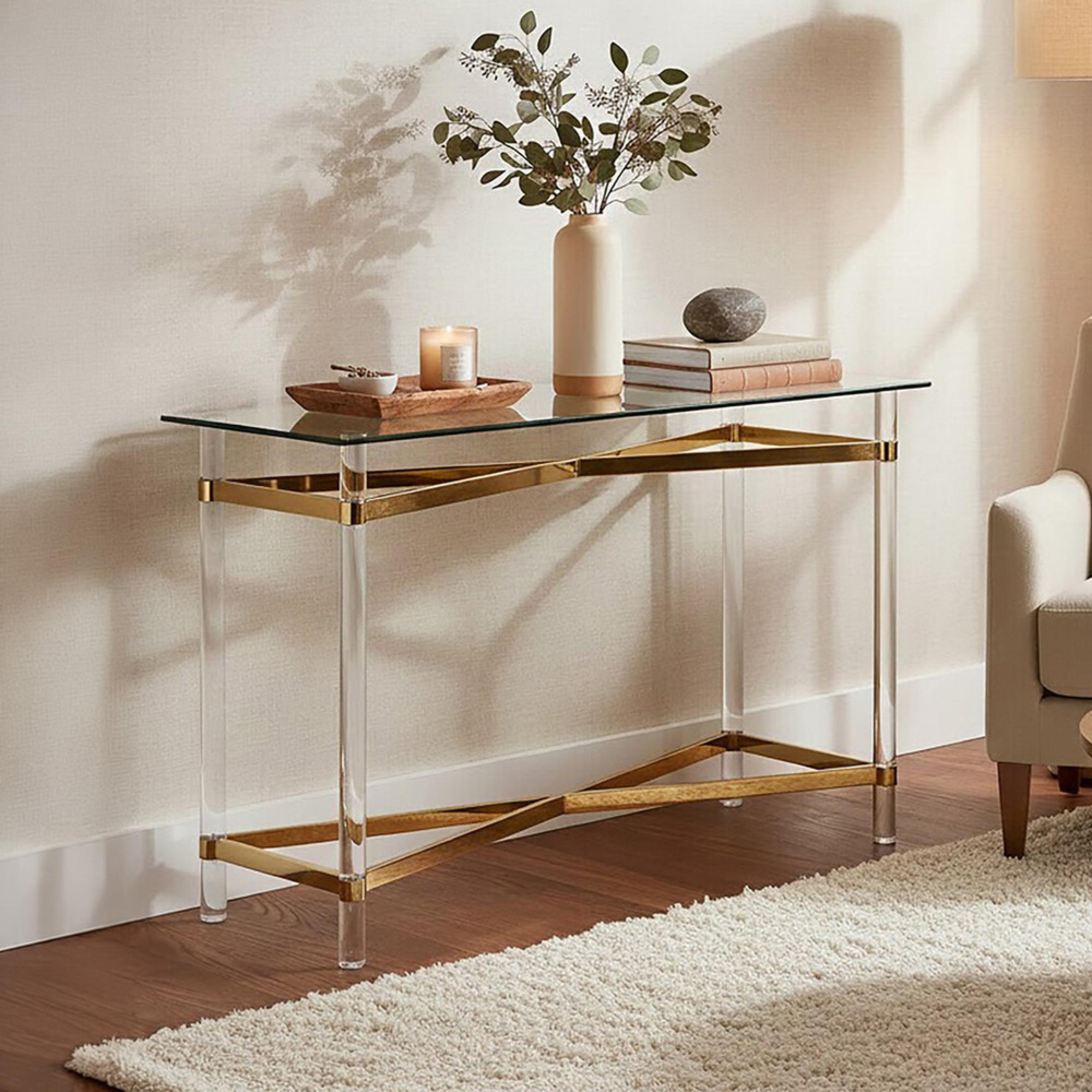 Clarence Console Table - Clear Glass with Gold Metal