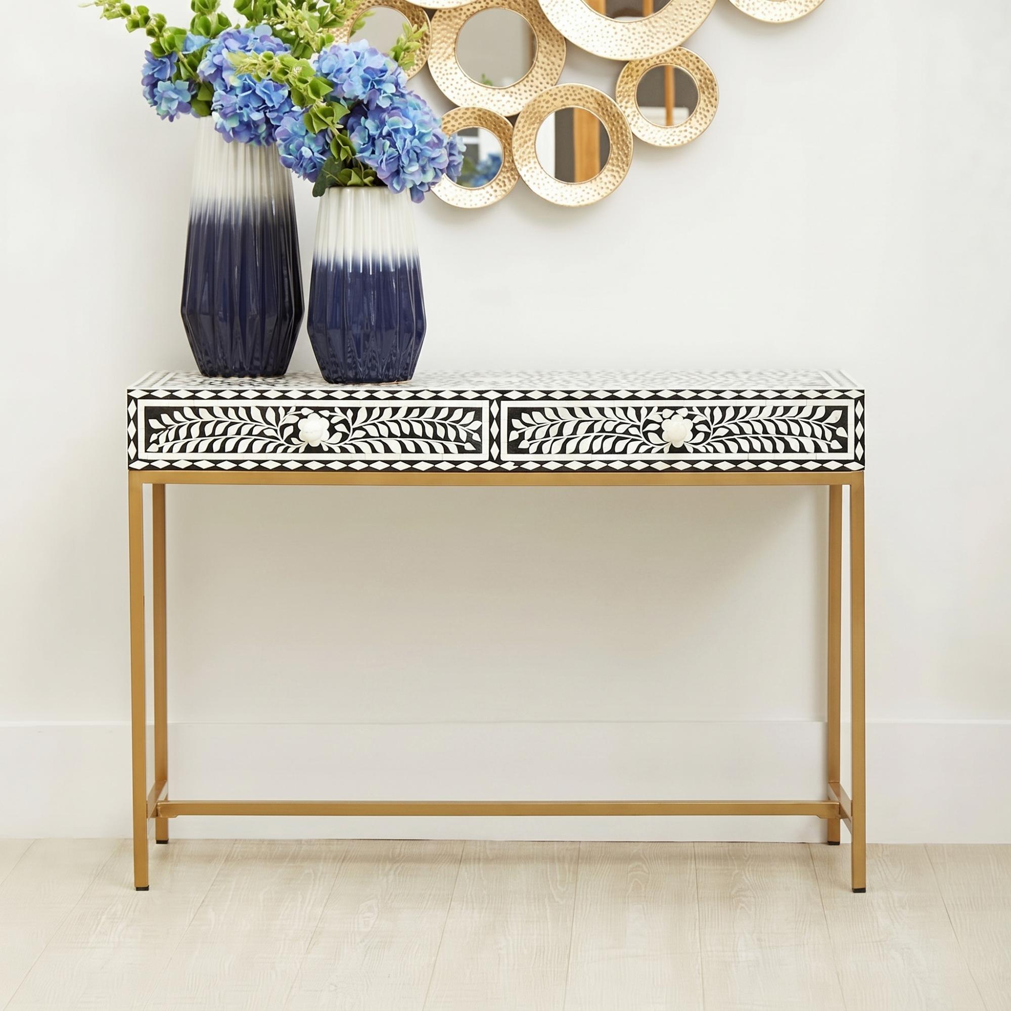 Fusion Console Table - 2 Drawer - Black Bone Inlay