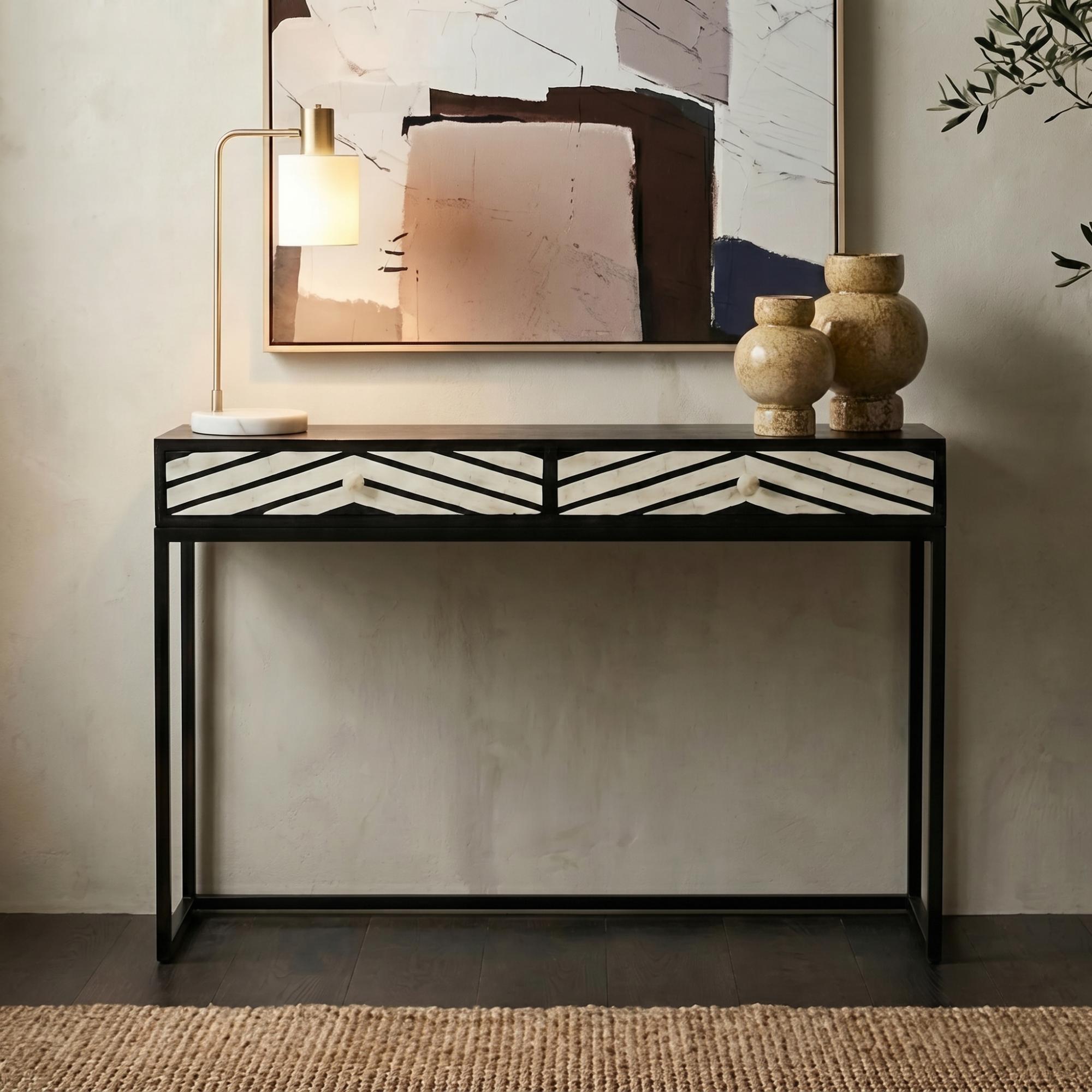 Fusion Console Table - 2 Drawer - Black and White Bone Inlay