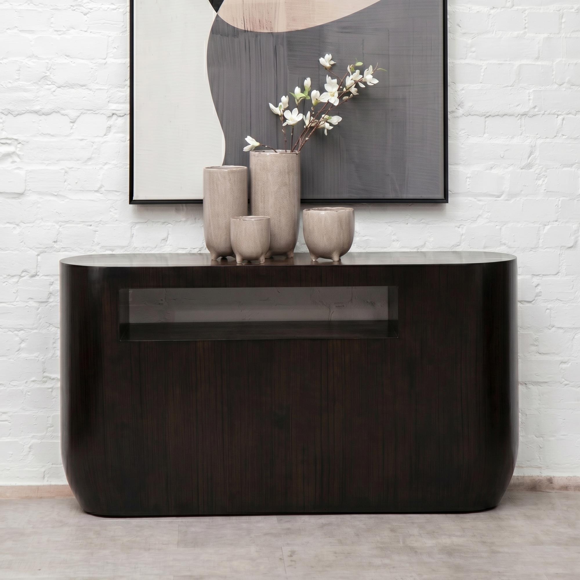 Gabelle Console Table - Oval - Dark Bamboo Wood