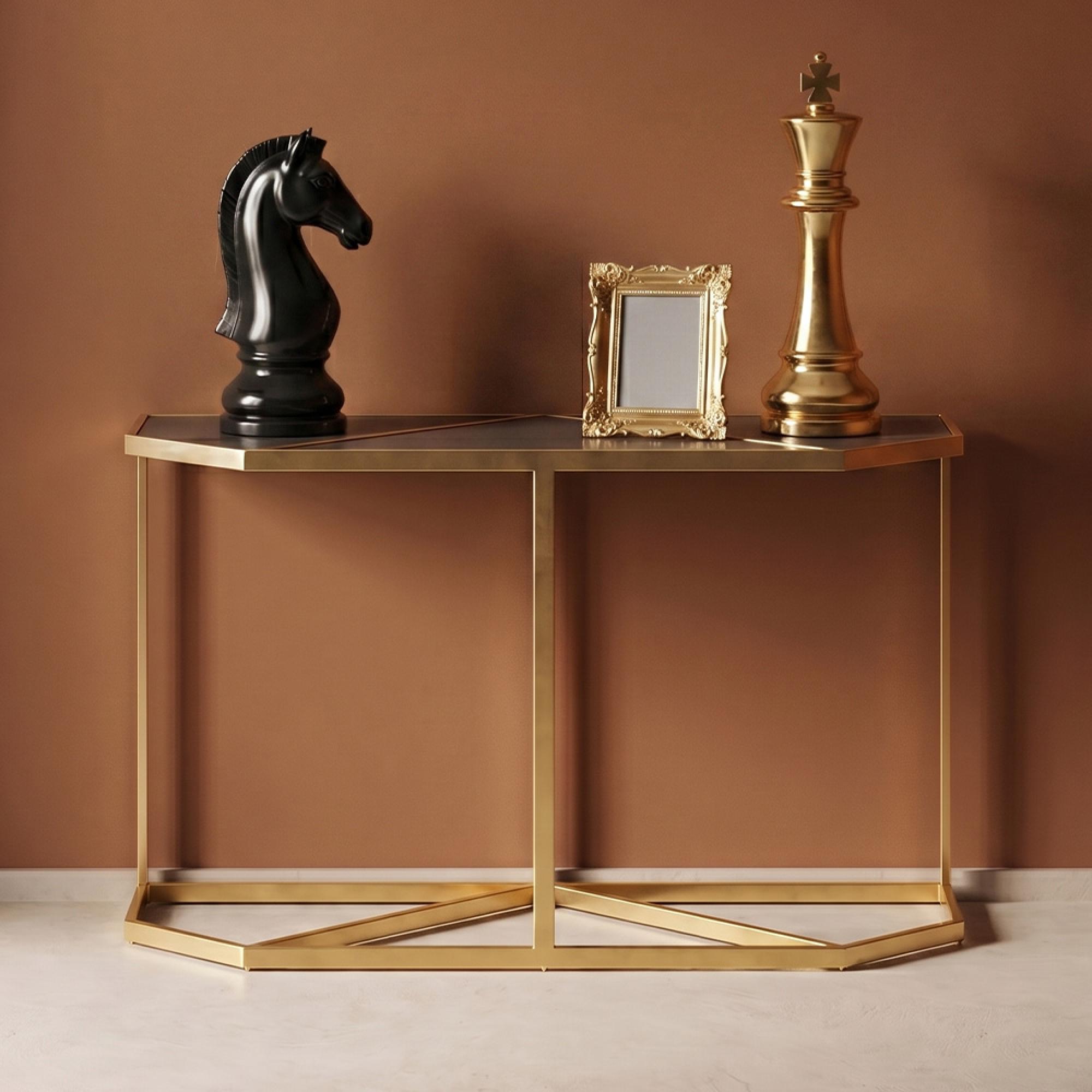 Horizon Console Table - Black Glass with Gold Metal