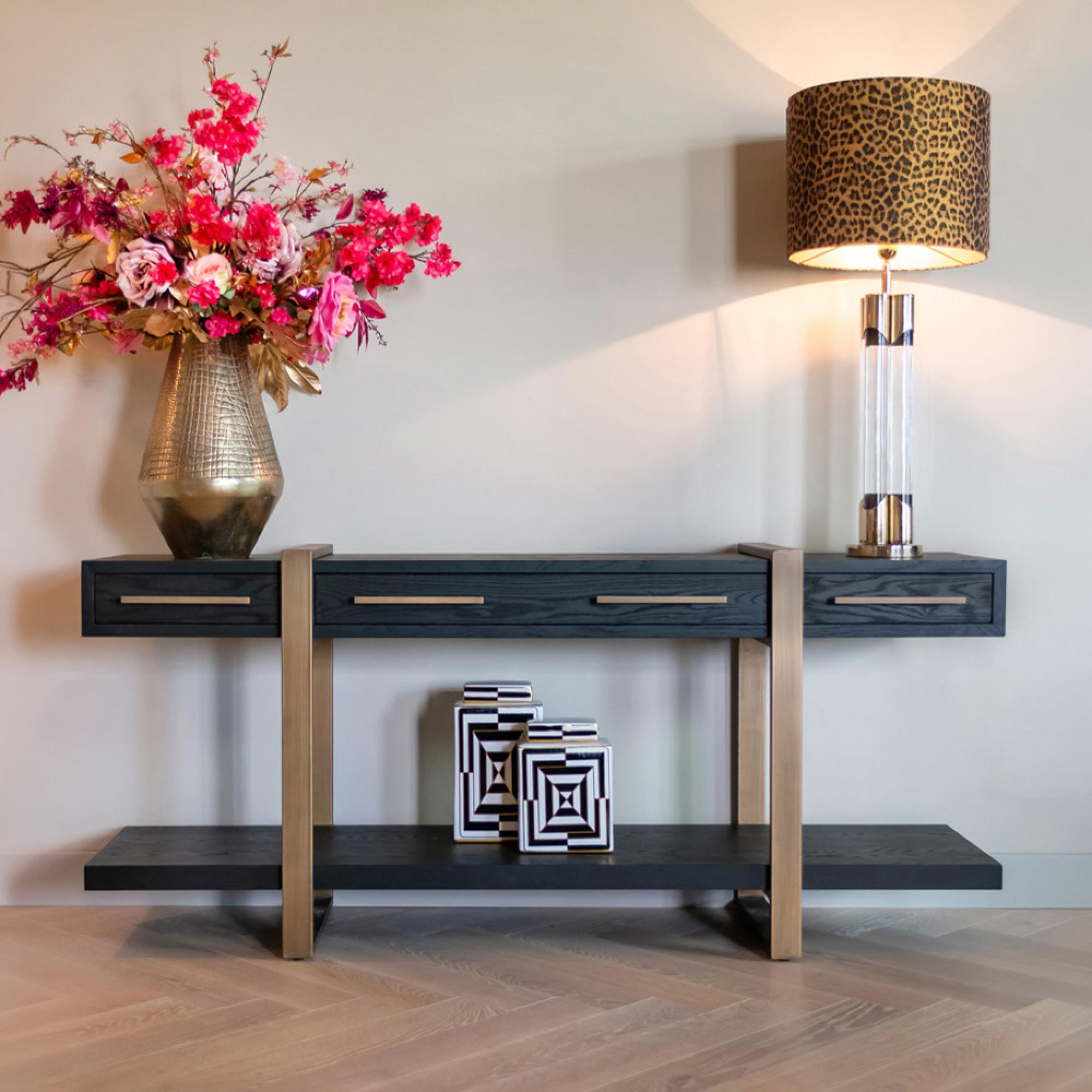 Cambon Dark Oak and Brass Large Console Table