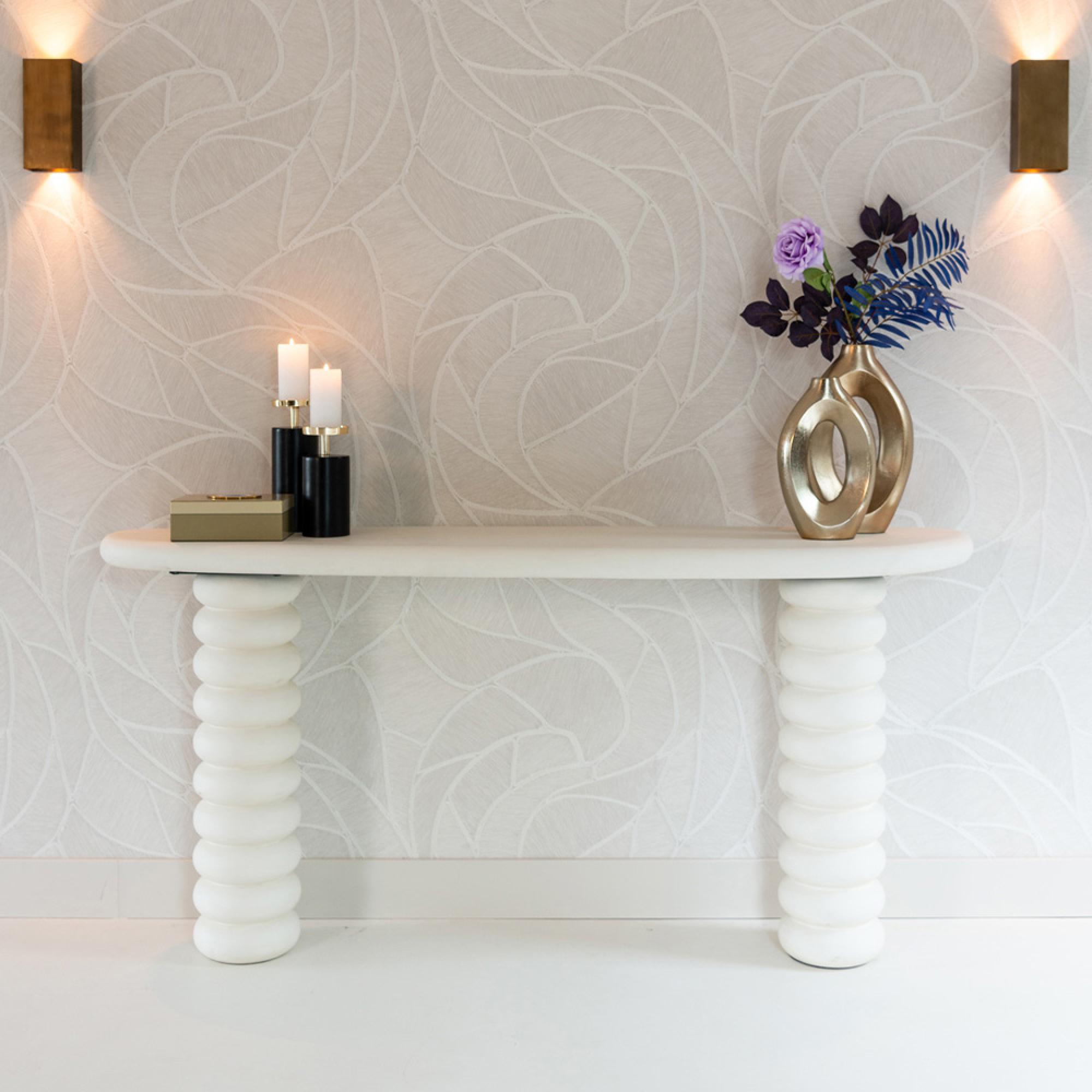 Bloomstone White Lime Plaster Curved Console Table