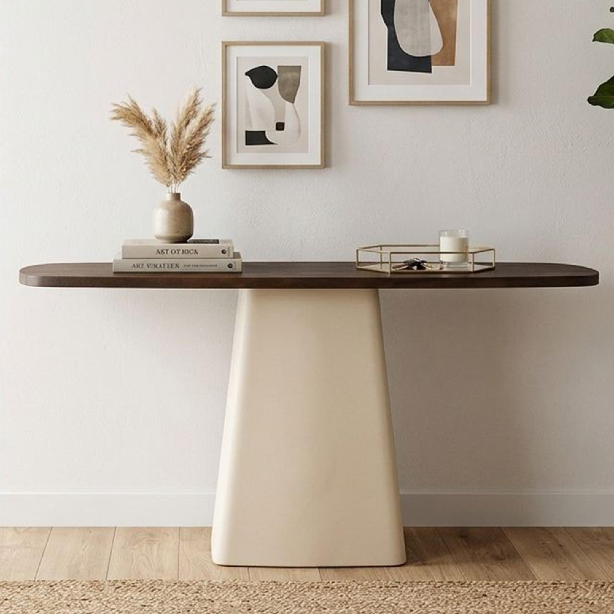 Brix Marron Console Table - Off White - Mango Wood and Metal