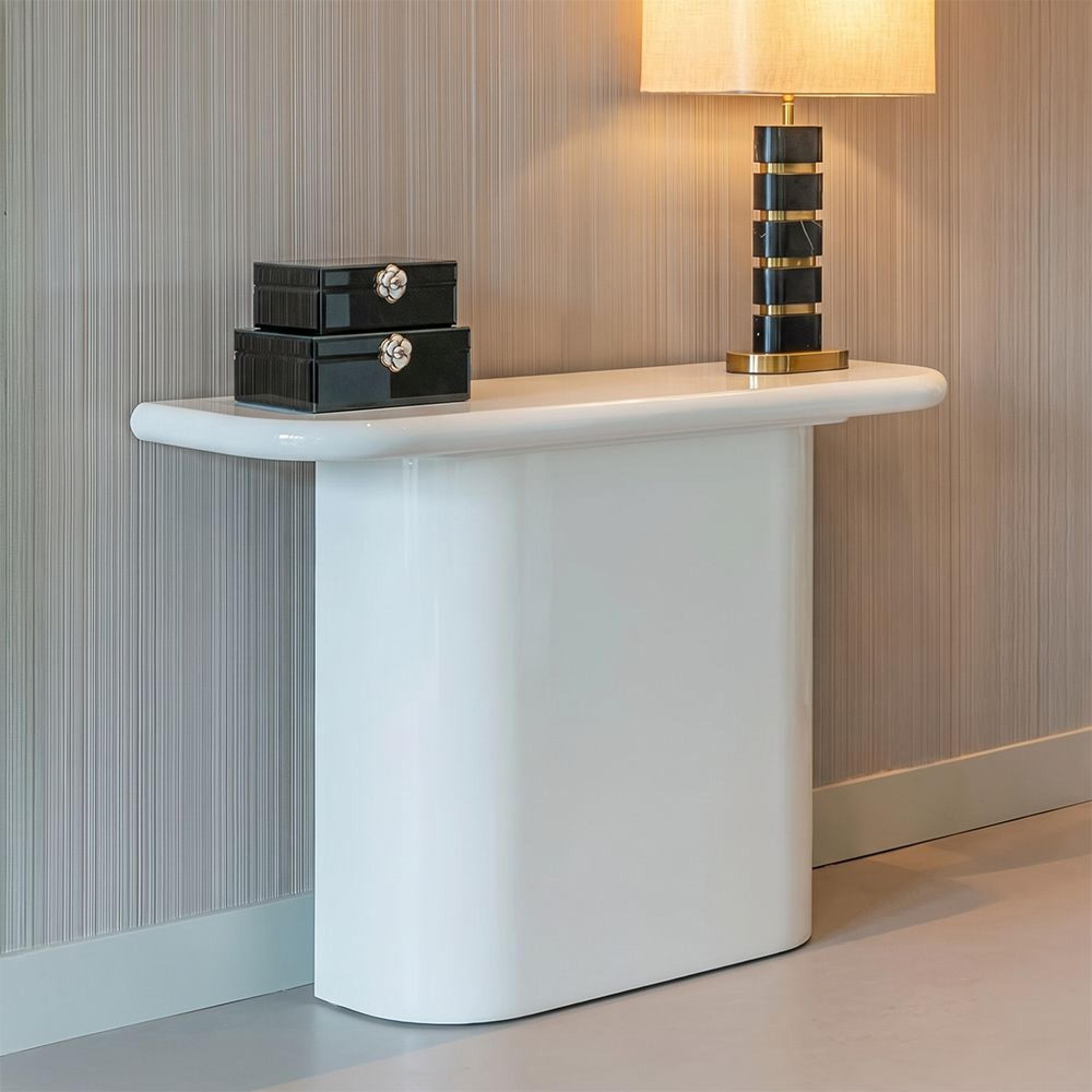 Blake Curved Console Table - Half Moon - Coconut Milk
