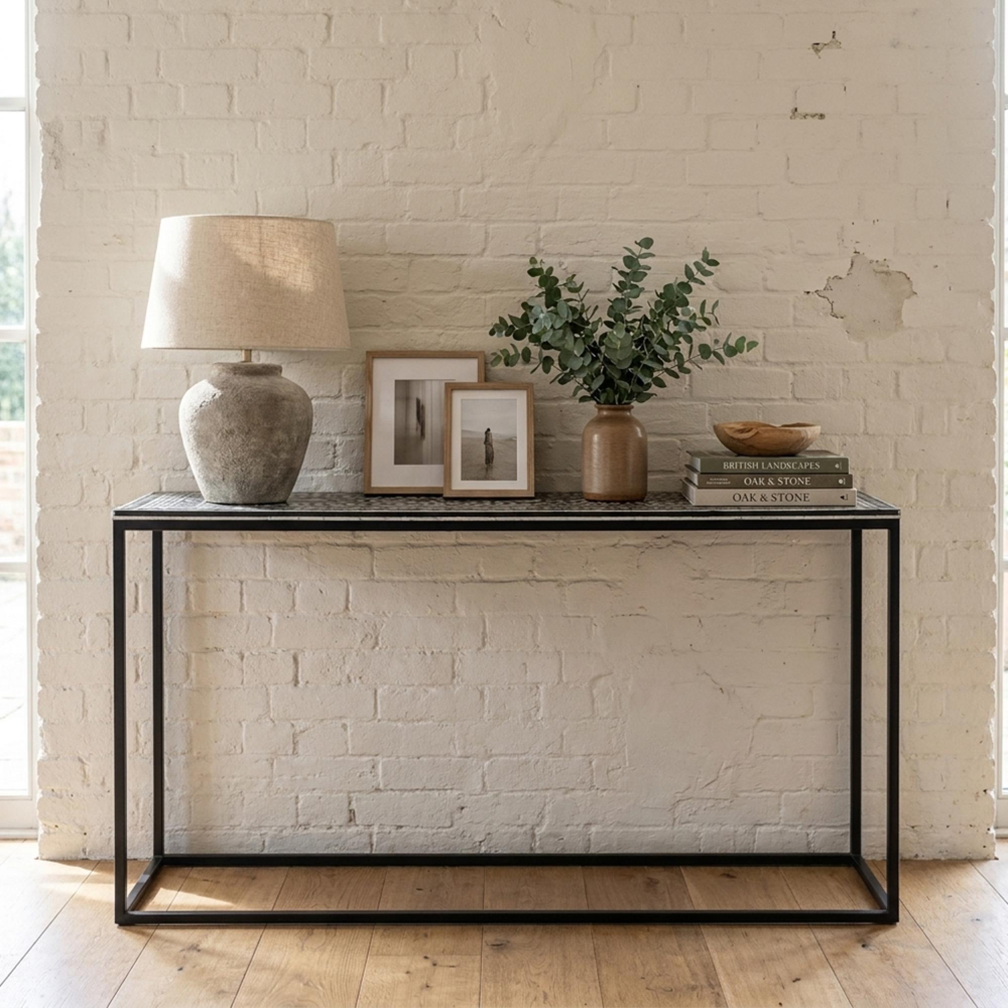 Behat Console Table - Hand Crafted - Black and White - Bone Inlay and Metal