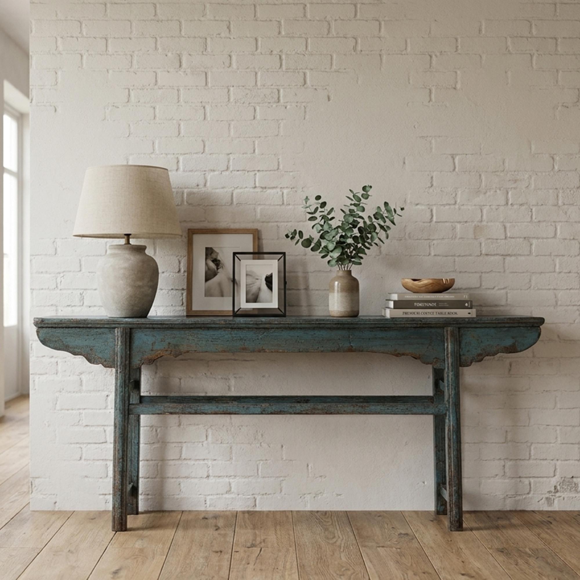 Console Table - Distressed Turquoise Blue - Lacquered Pine