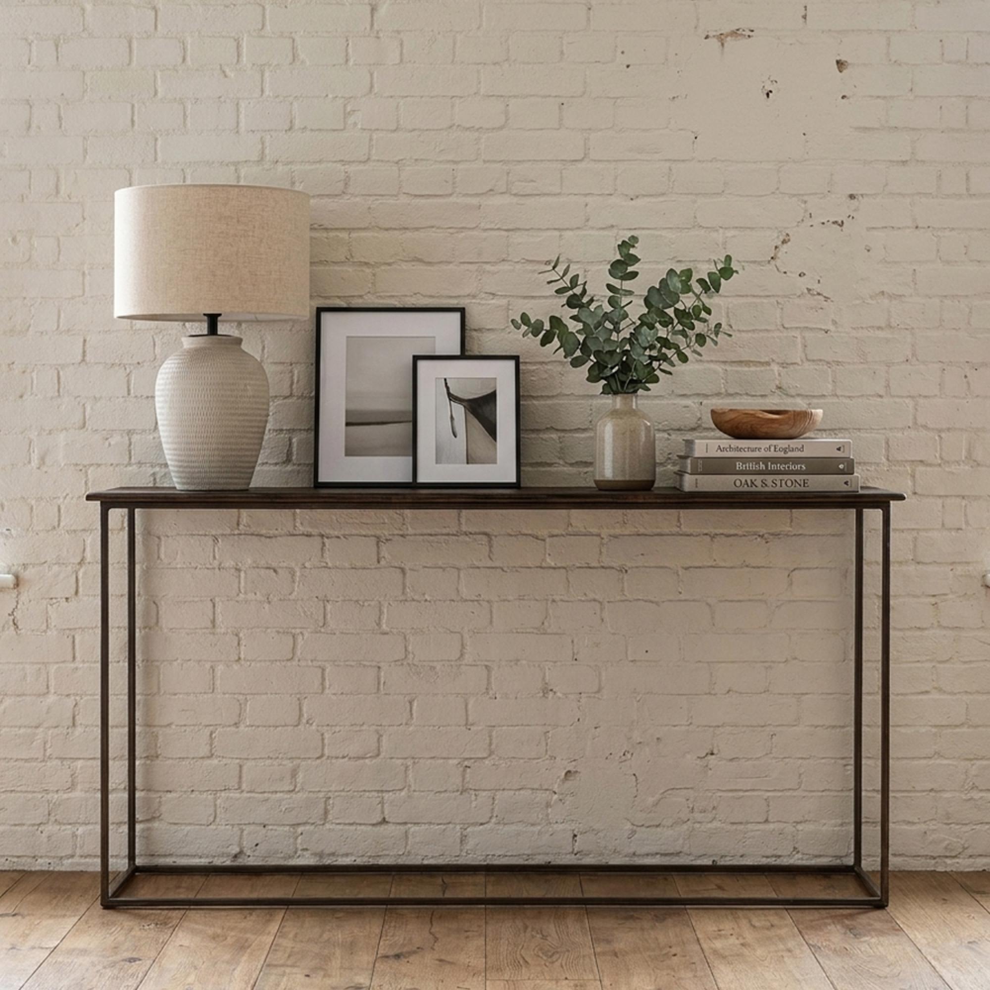 Terni Industrial Console Table - Brown and Black - Solid Wood and Metal