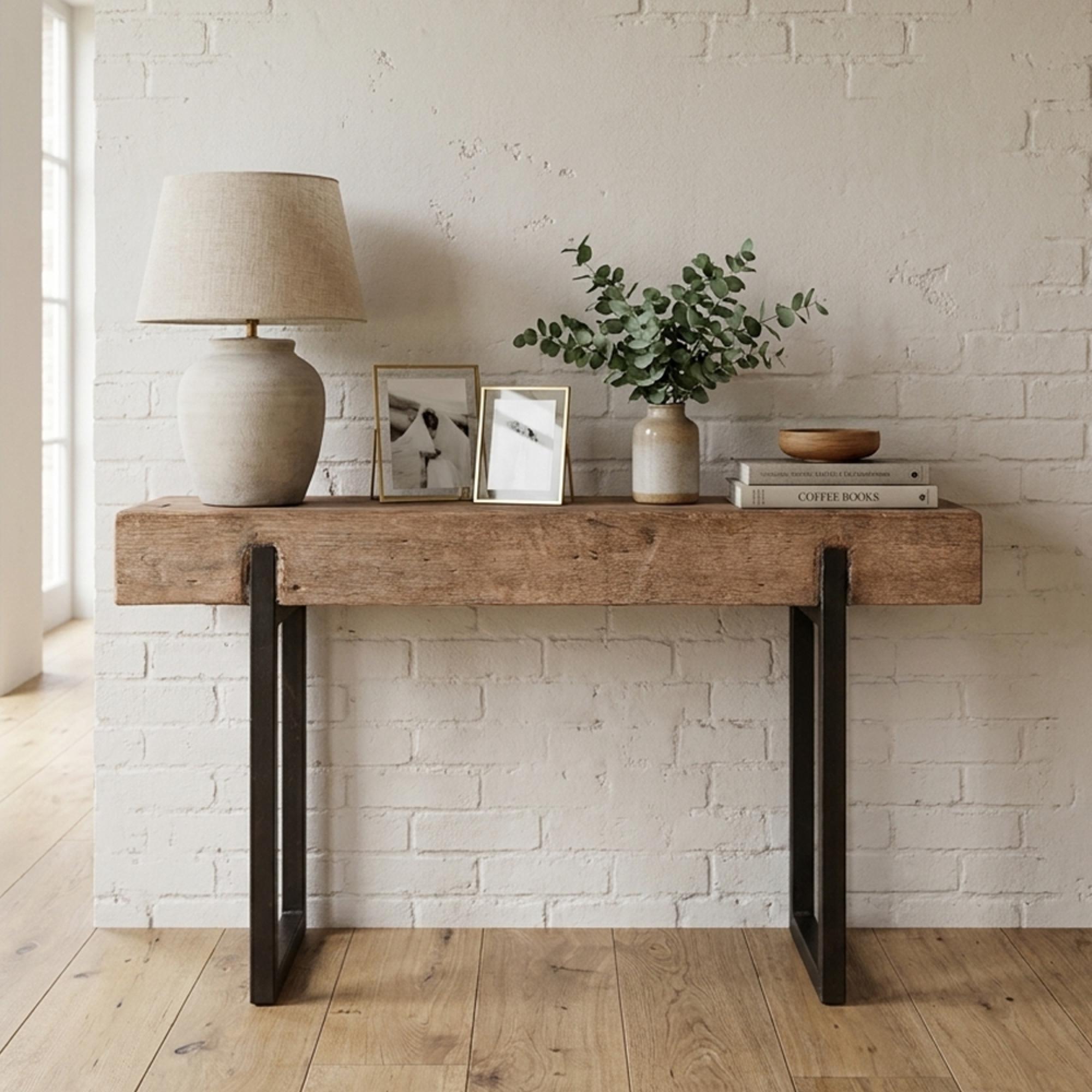 Yantai Console Table - Natural and Black - Pine Wood and Metal