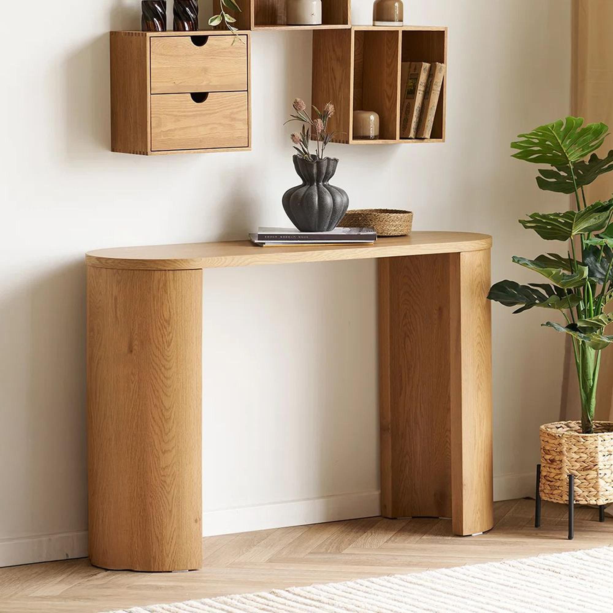 Bibione Console Table - Oval - Curved Panel Legs - Natural
