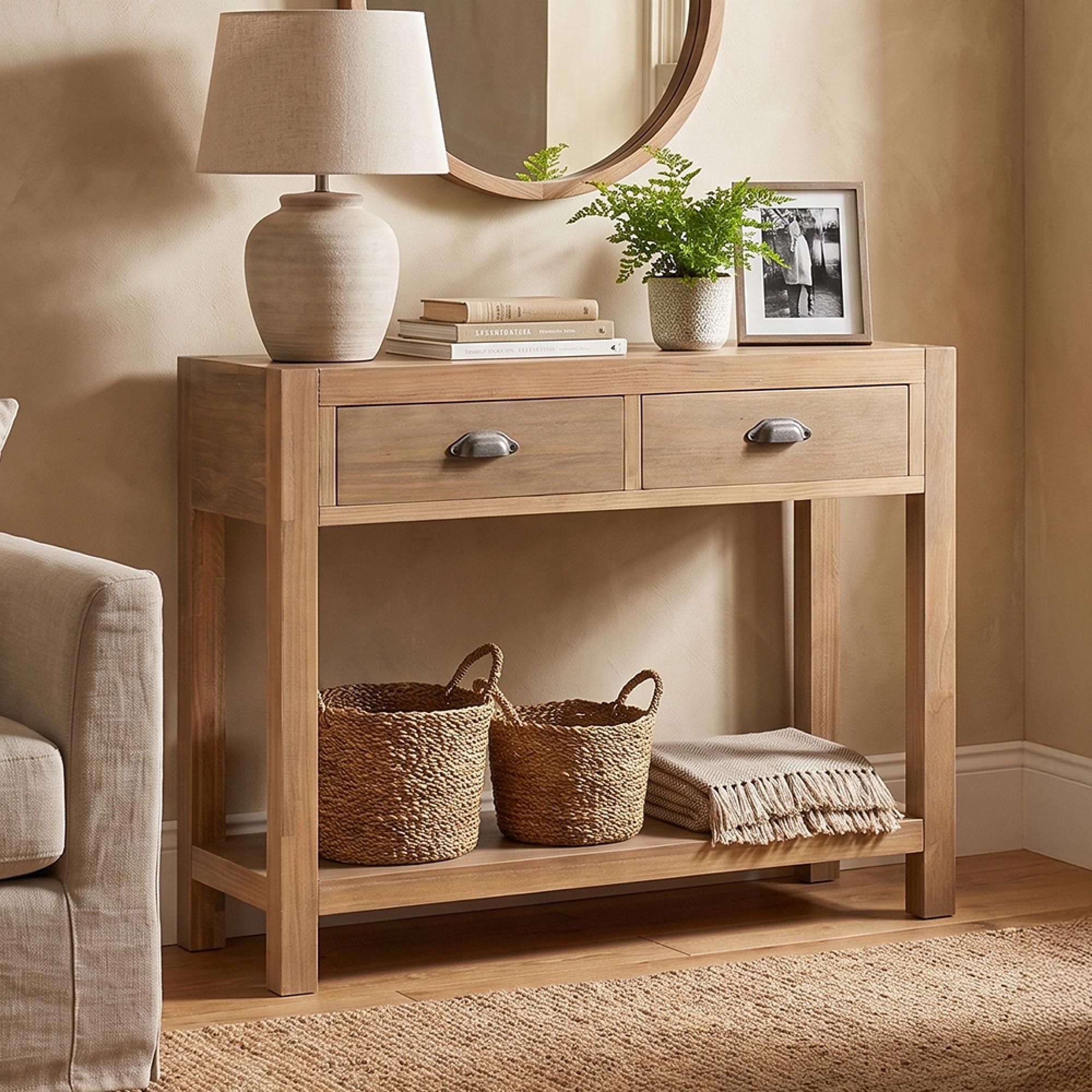Blois Console Table - 2 Drawer - Natural - Pinewood