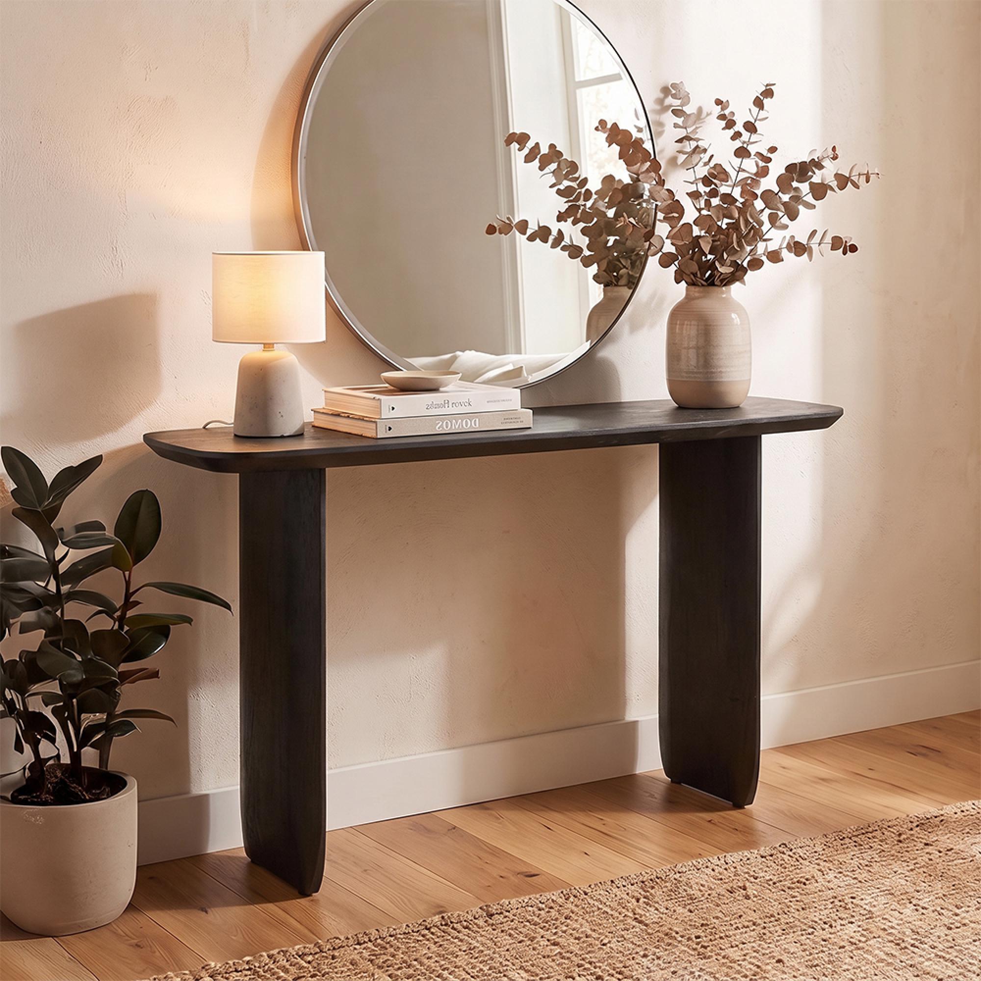 Console Table - Slim Panel Legs - Black - Acacia Wood