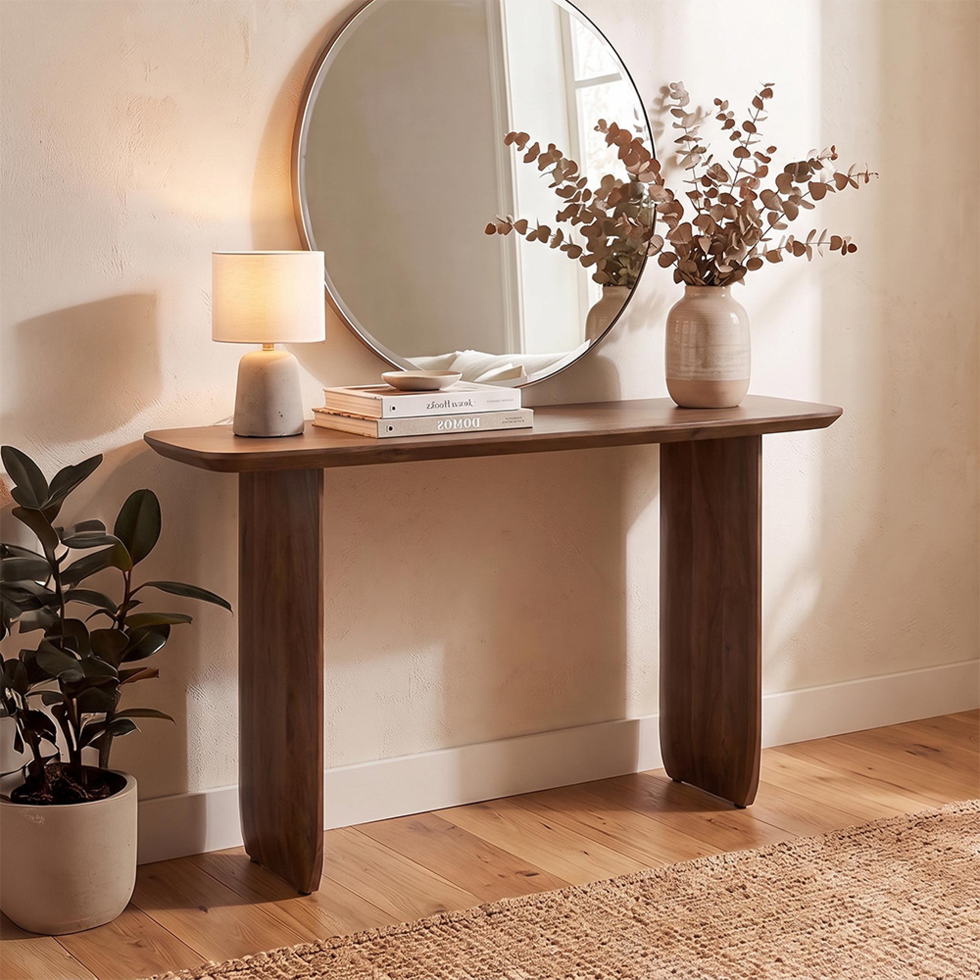 Console Table - Slim Panel Legs - Brown - Acacia Wood
