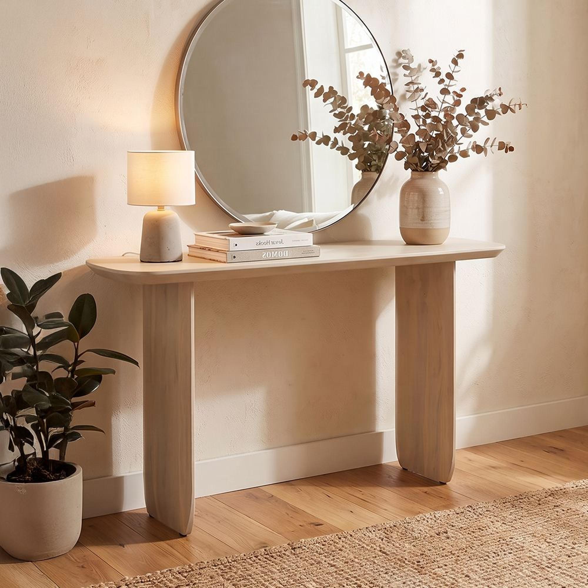 Console Table - Slim Panel Legs - Whitewashed - Acacia Wood