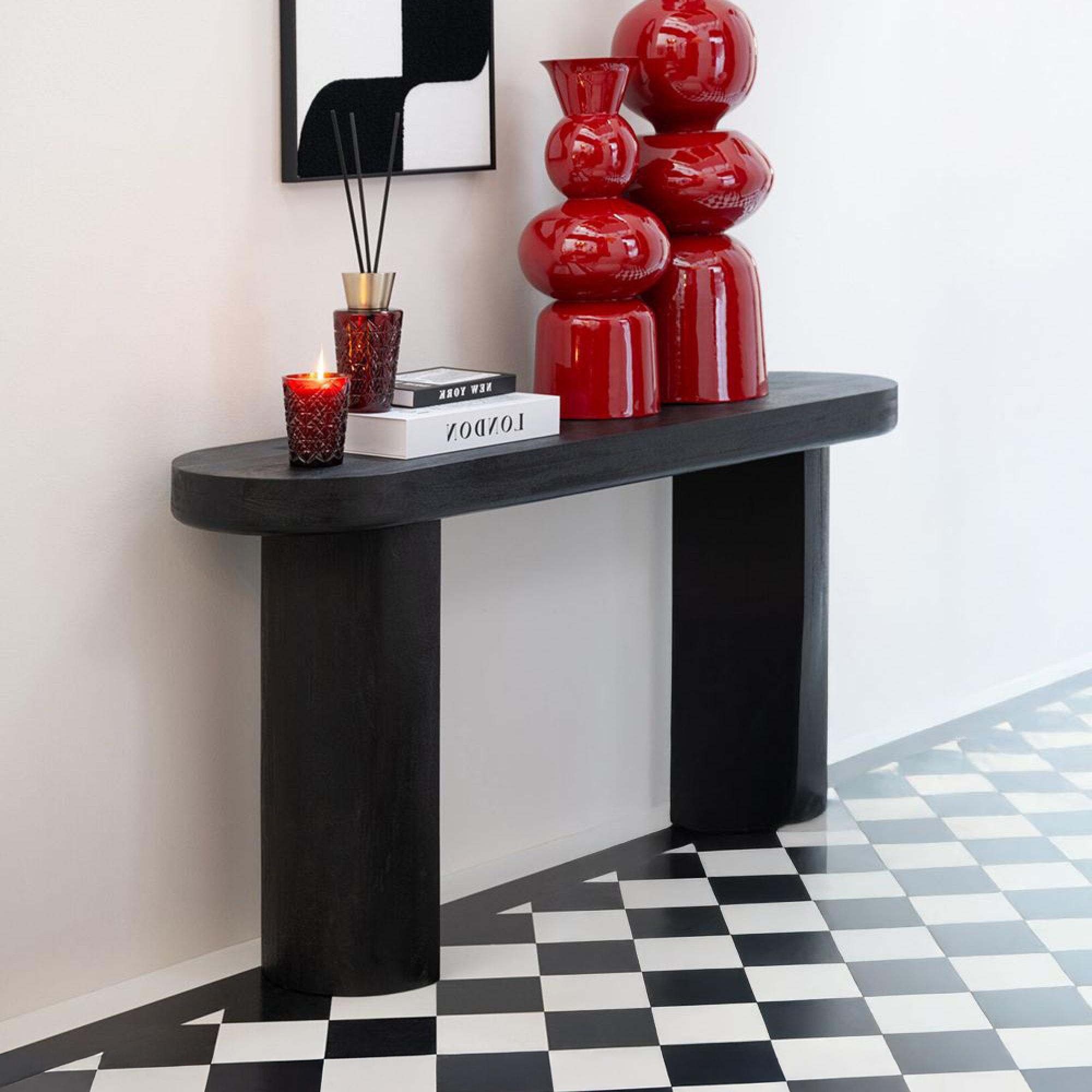 Curved Console Table - Oval - Black - Mango Wood