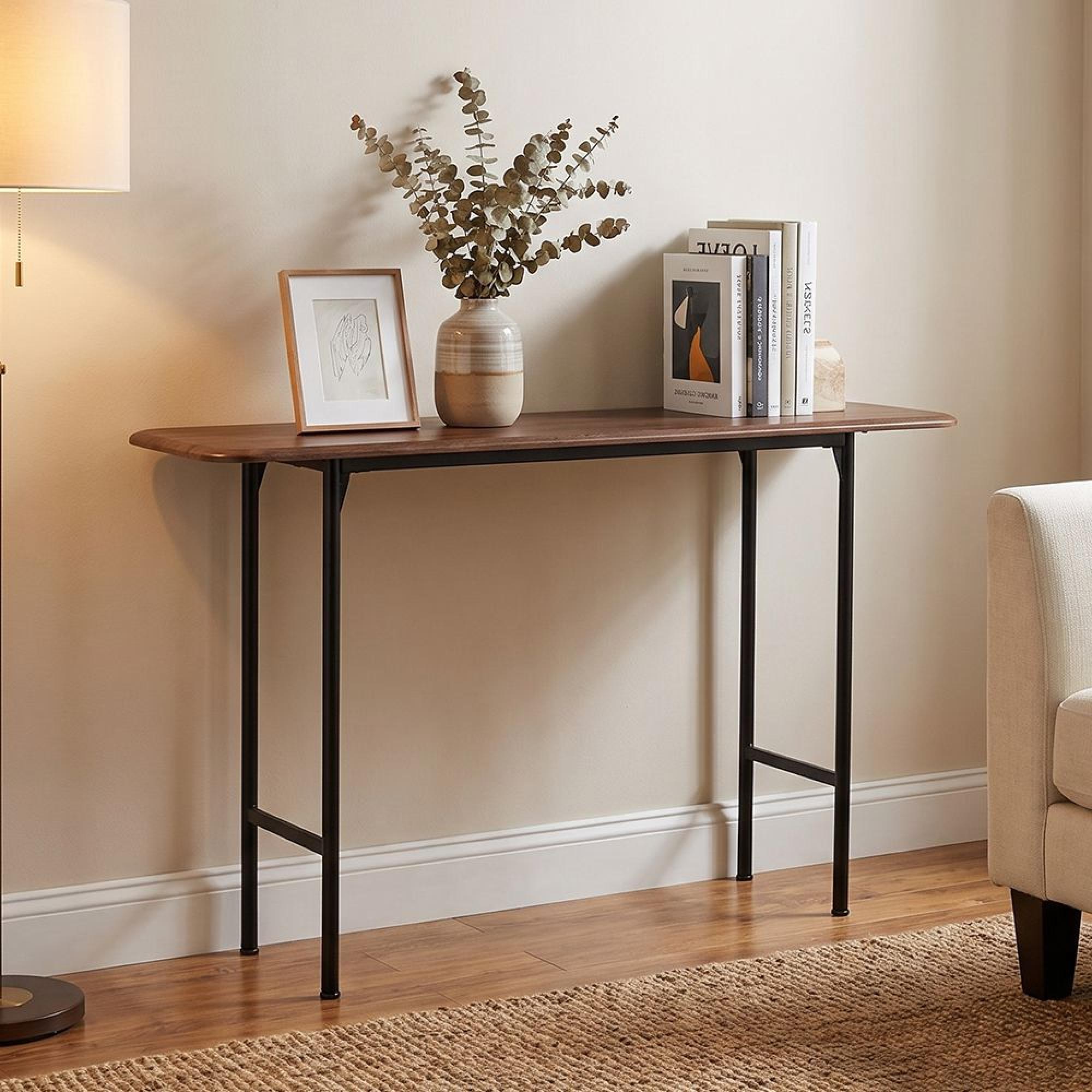 Neo Console Table - Natural and Black - Rubberwood and Metal