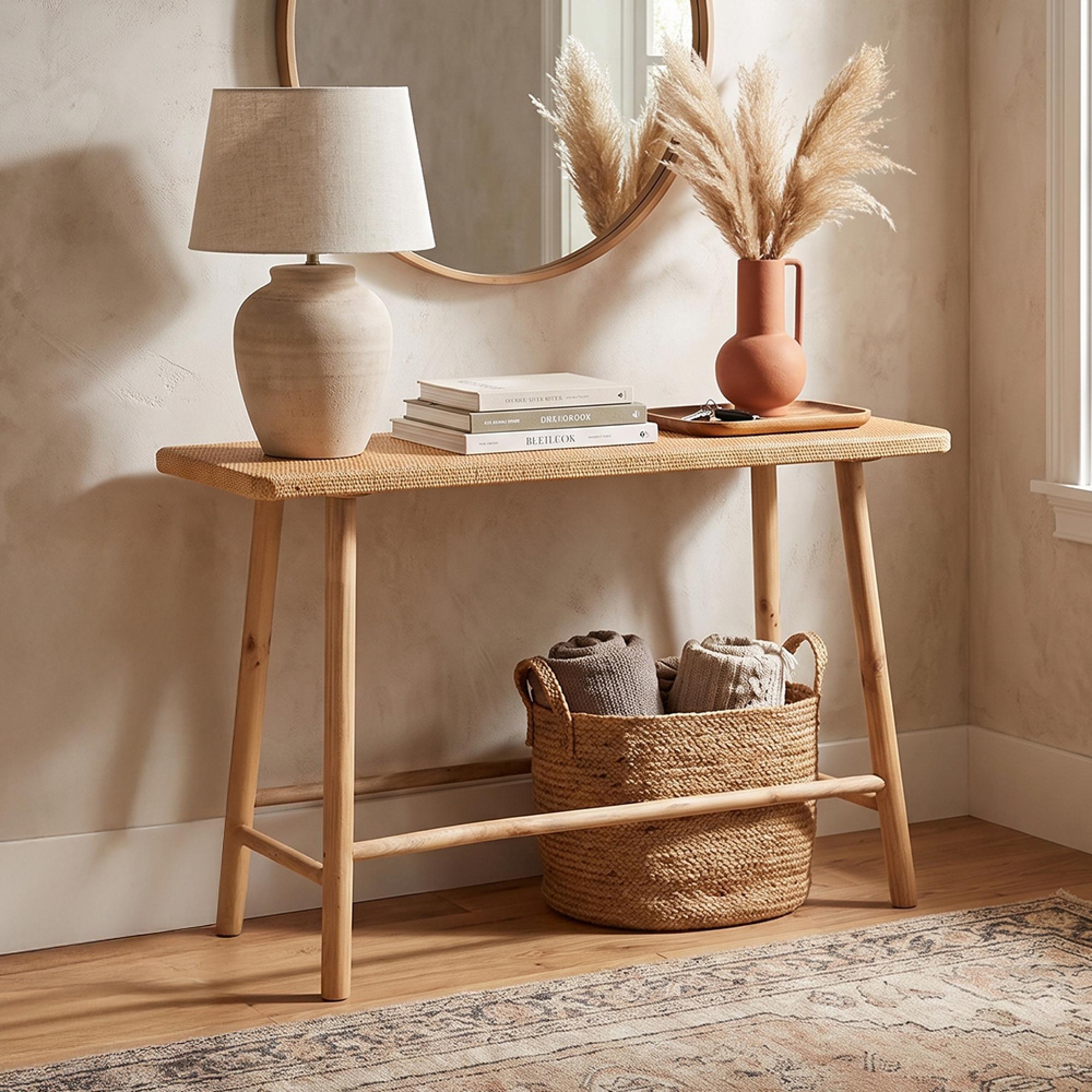 Console Table - Natural - Cane and Fir Wood