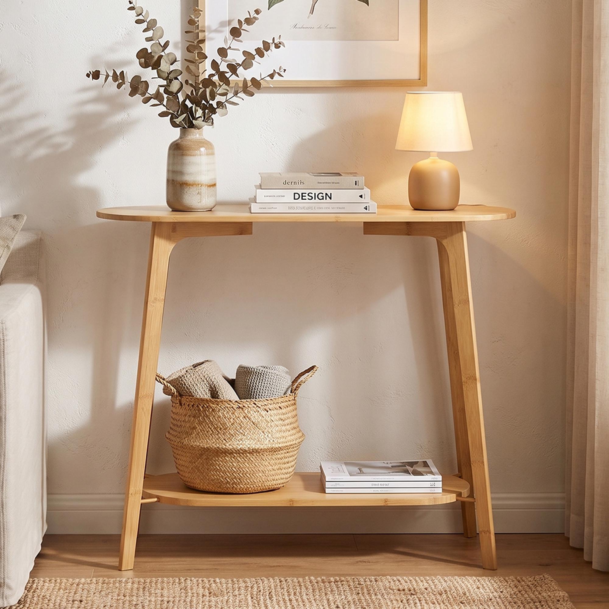 Curved Console Table - Oval - Natural - Bamboo Wood