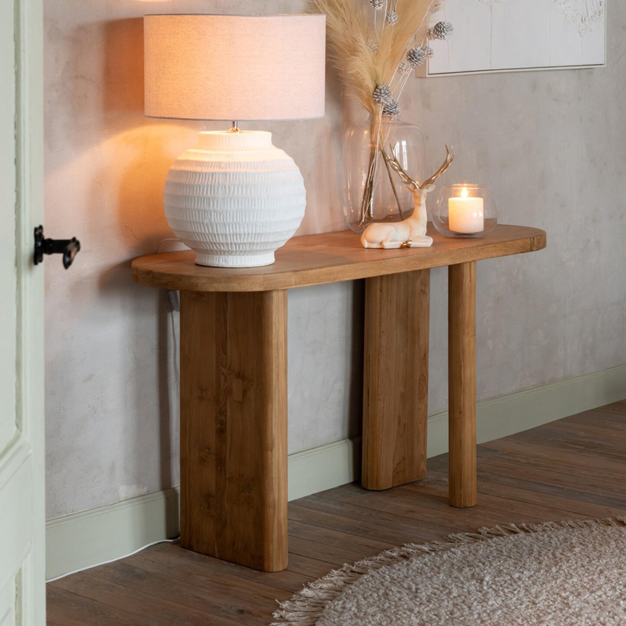 Curved Console Table - Oval - Natural - Teak Wood