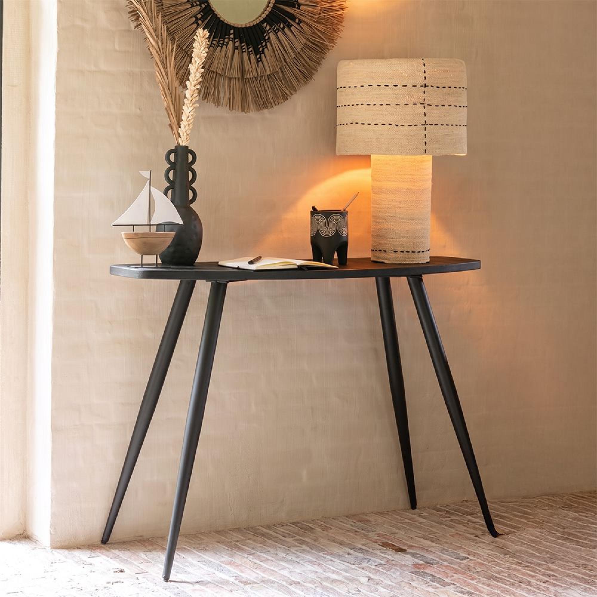 Curved Console Table - Oval - Tapered Legs - Black - Recycle Teak Wood