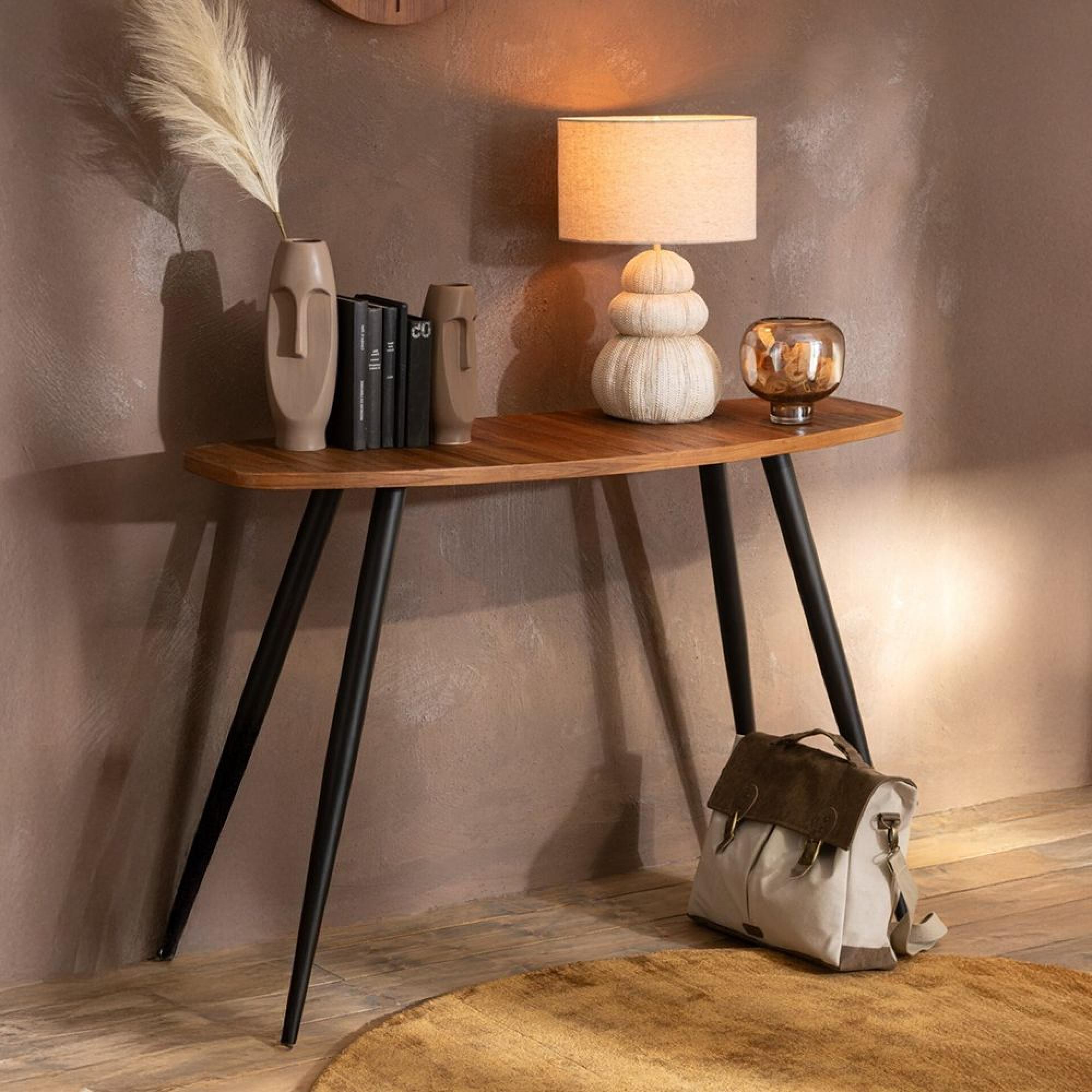 Curved Console Table - Oval - Tapered Legs - Natural and Black - Recycle Teak Wood
