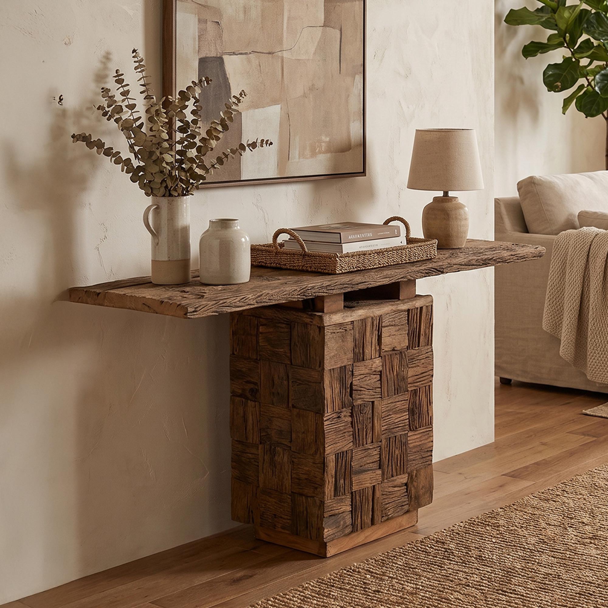 Woody Console Table - Pedestal Base - Natural - Wooden