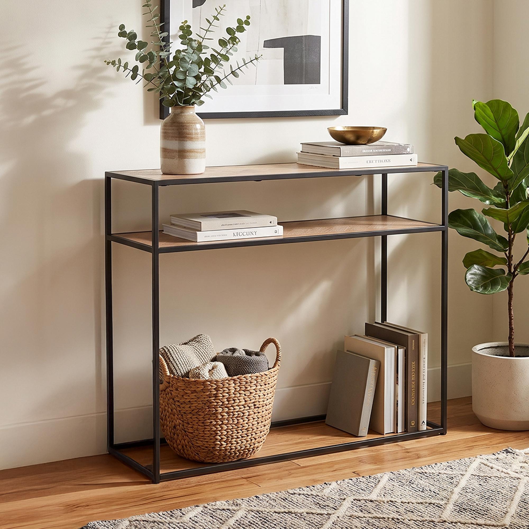 Zigzag Console Table - Natural and Black - Wood and Metal
