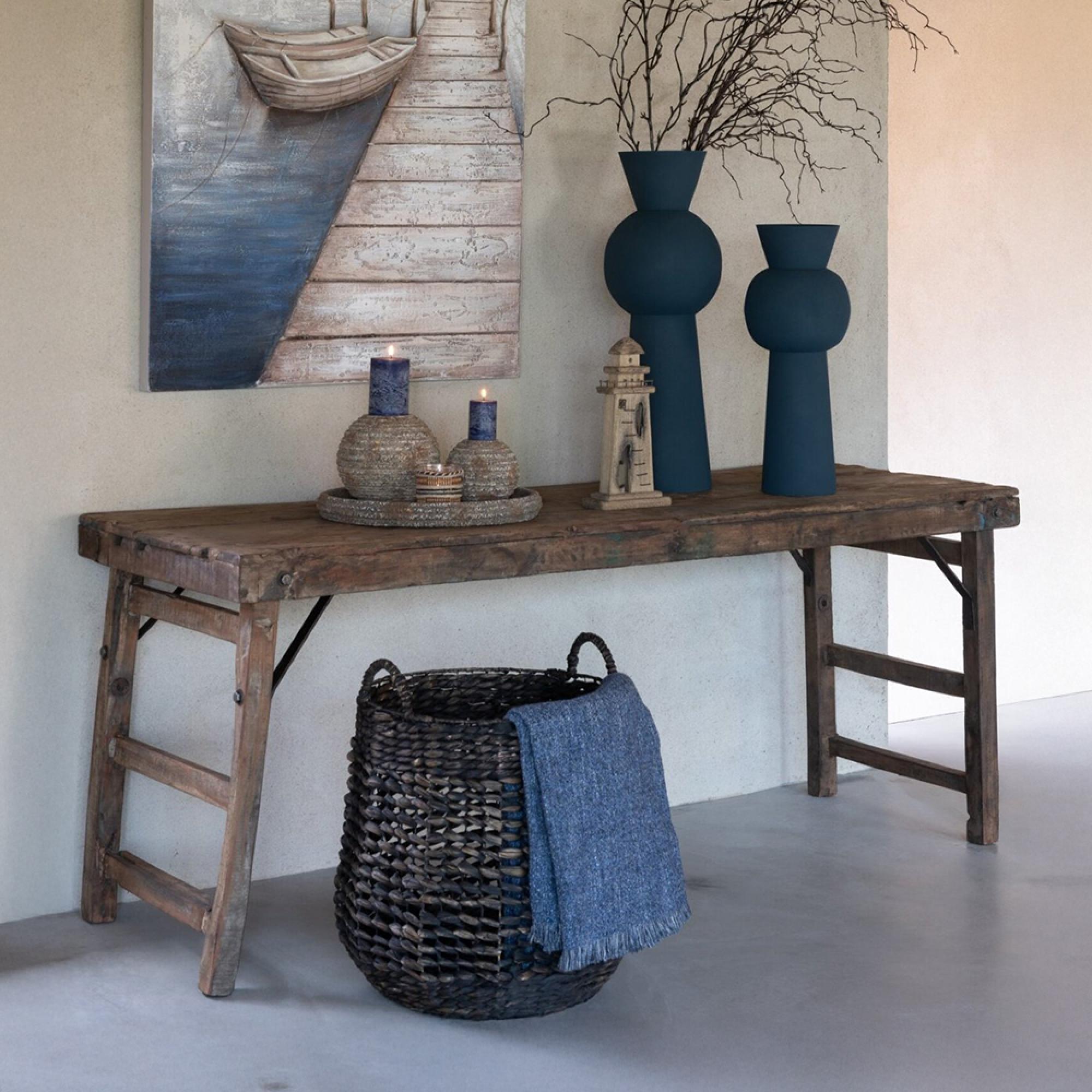 Aged Distressed Console Table - Brown - Recycled Wood