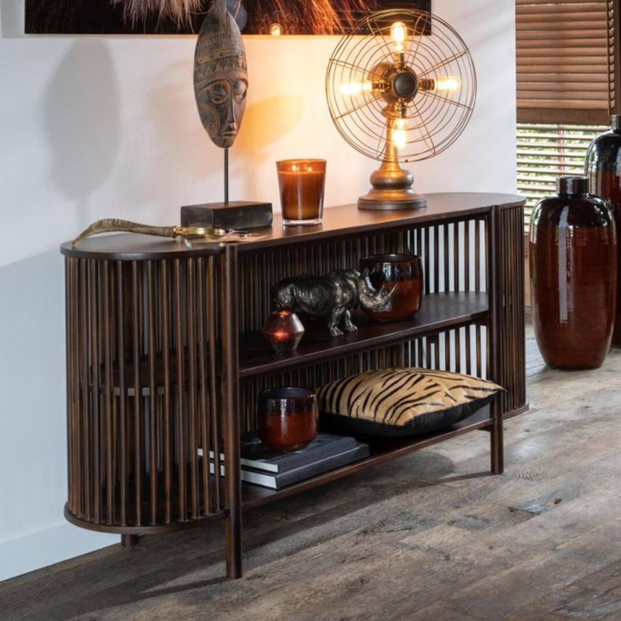 Conie Curved Console Sideboard - Oval - Slatted - Dark Brown - Mango Wood