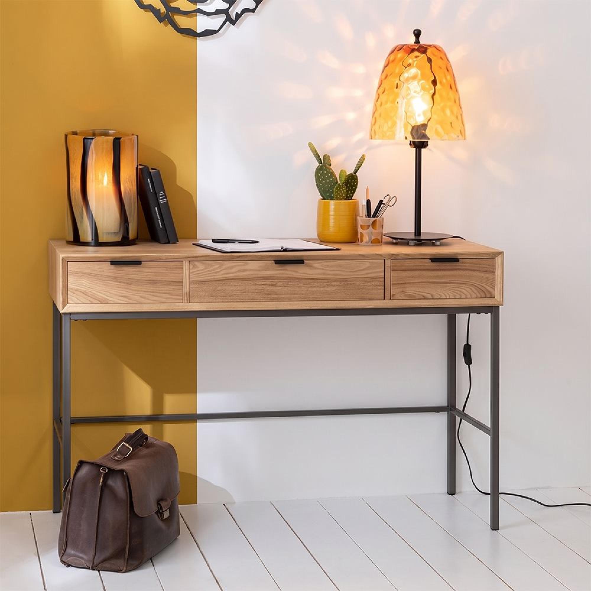 Console Table - 3 Drawer - Natural and Black - Wood and Metal