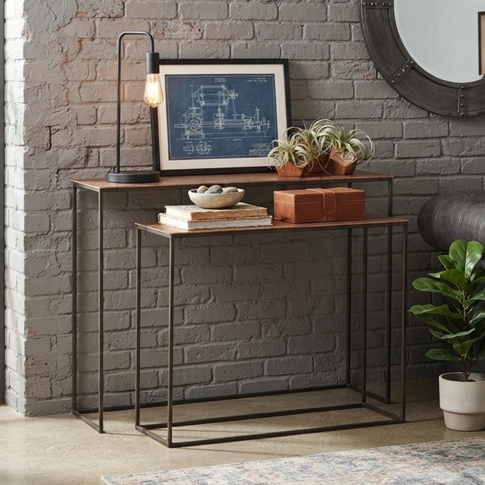 Industrial Console Table - 2 Tier - Rust and Black - Aluminium