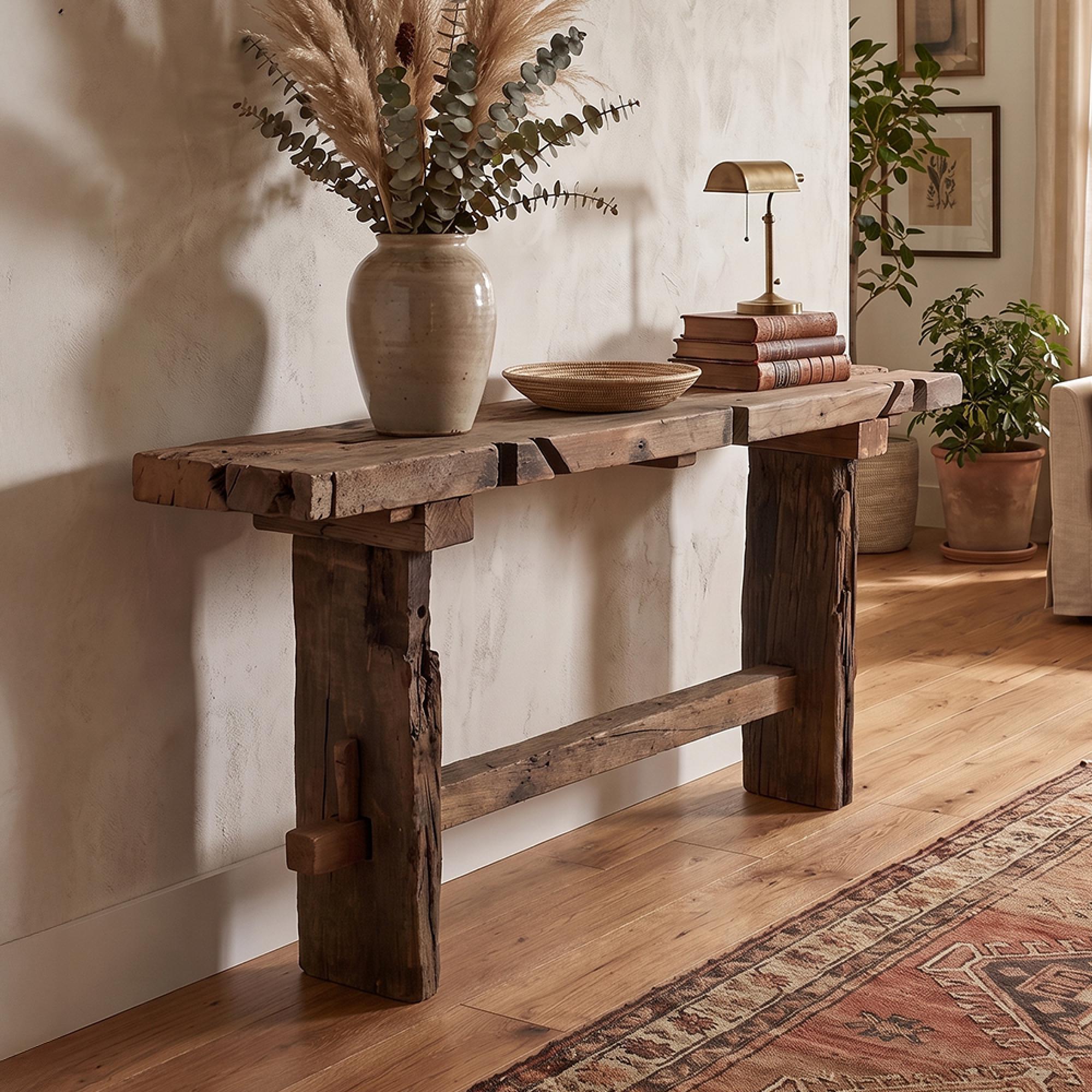 Rough Console Table - Trestle Frame - Brown - Recycled Wood