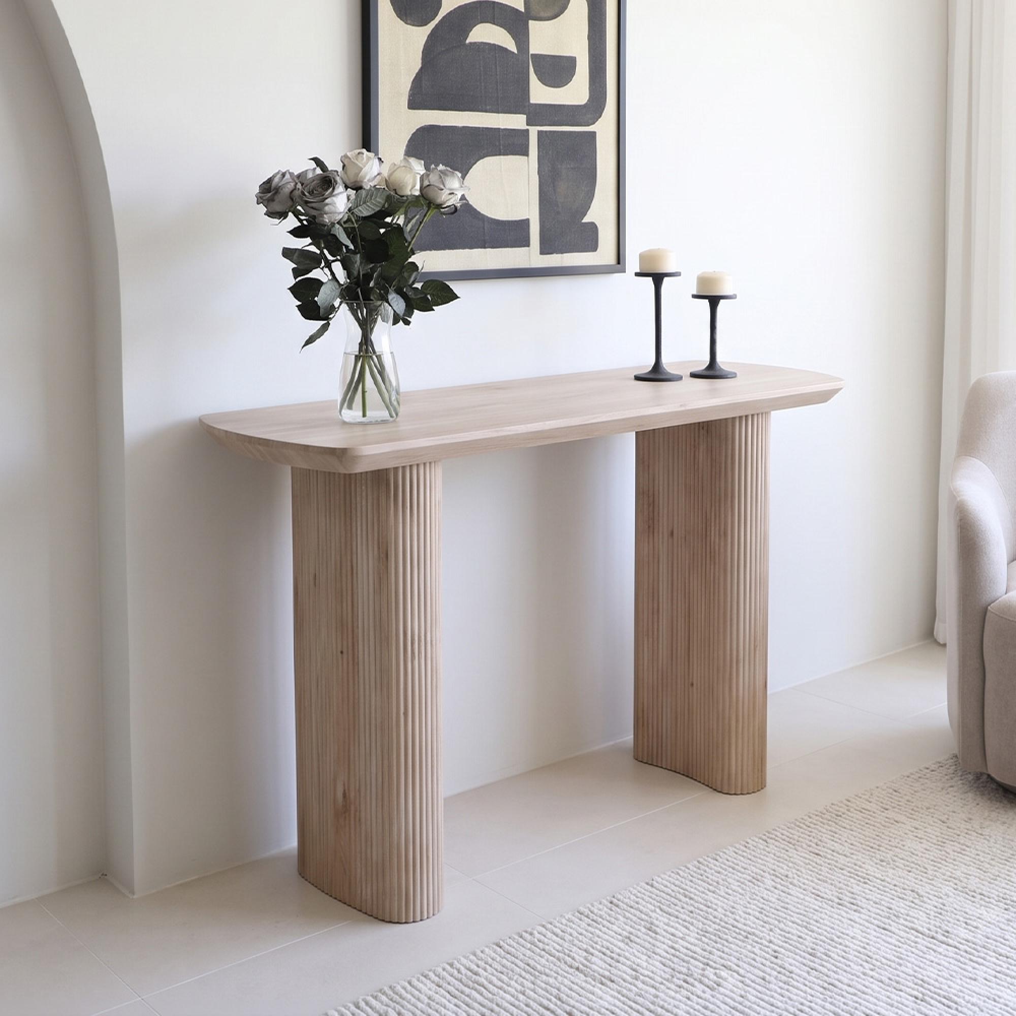 Bern Fluted Oak Pedestal Console Table