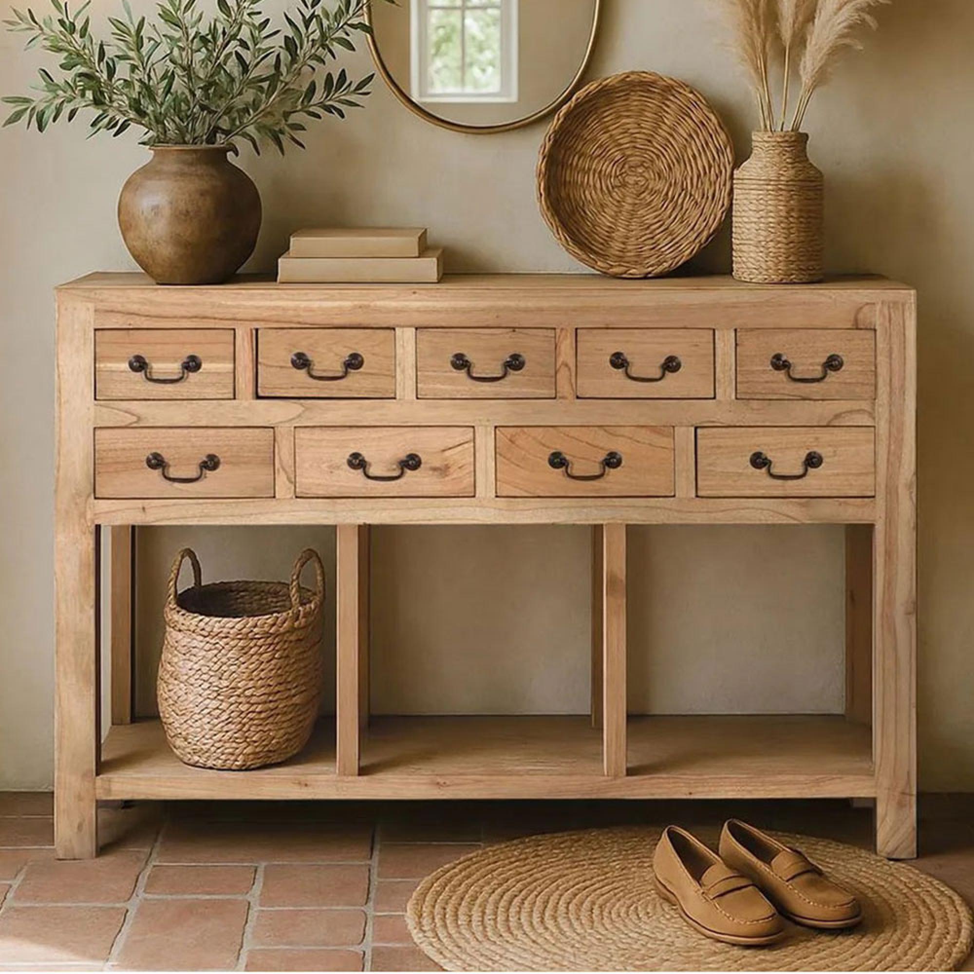 Hydra Natural Wood Multi Drawer Console Table