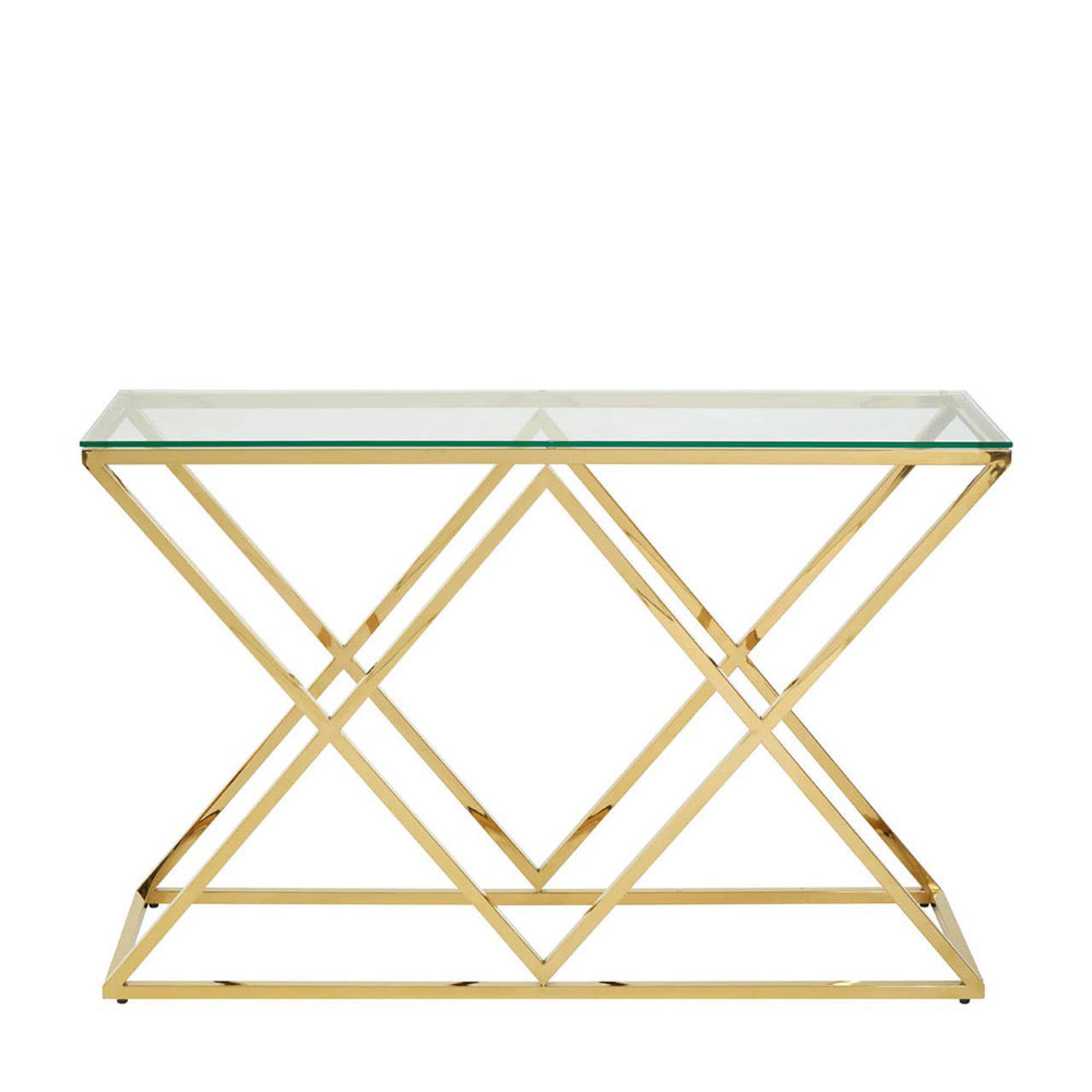 Allure Console Table - Clear Glass - Gold Inverted Prism Base
