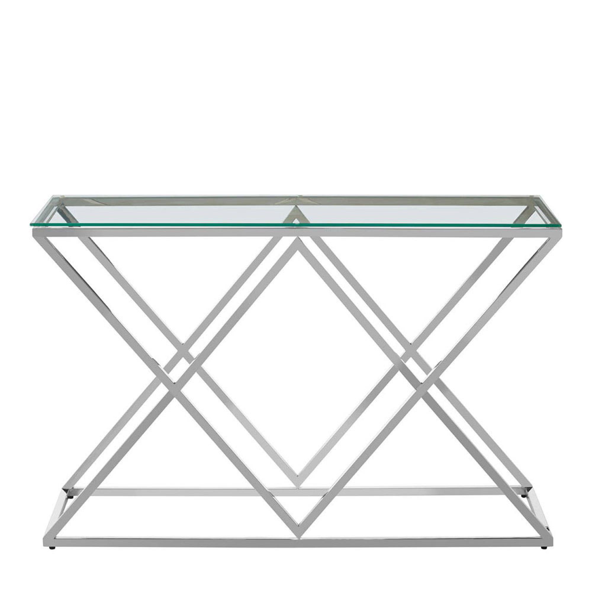 Allure Console Table - Clear Glass - Silver Inverted Prism Base