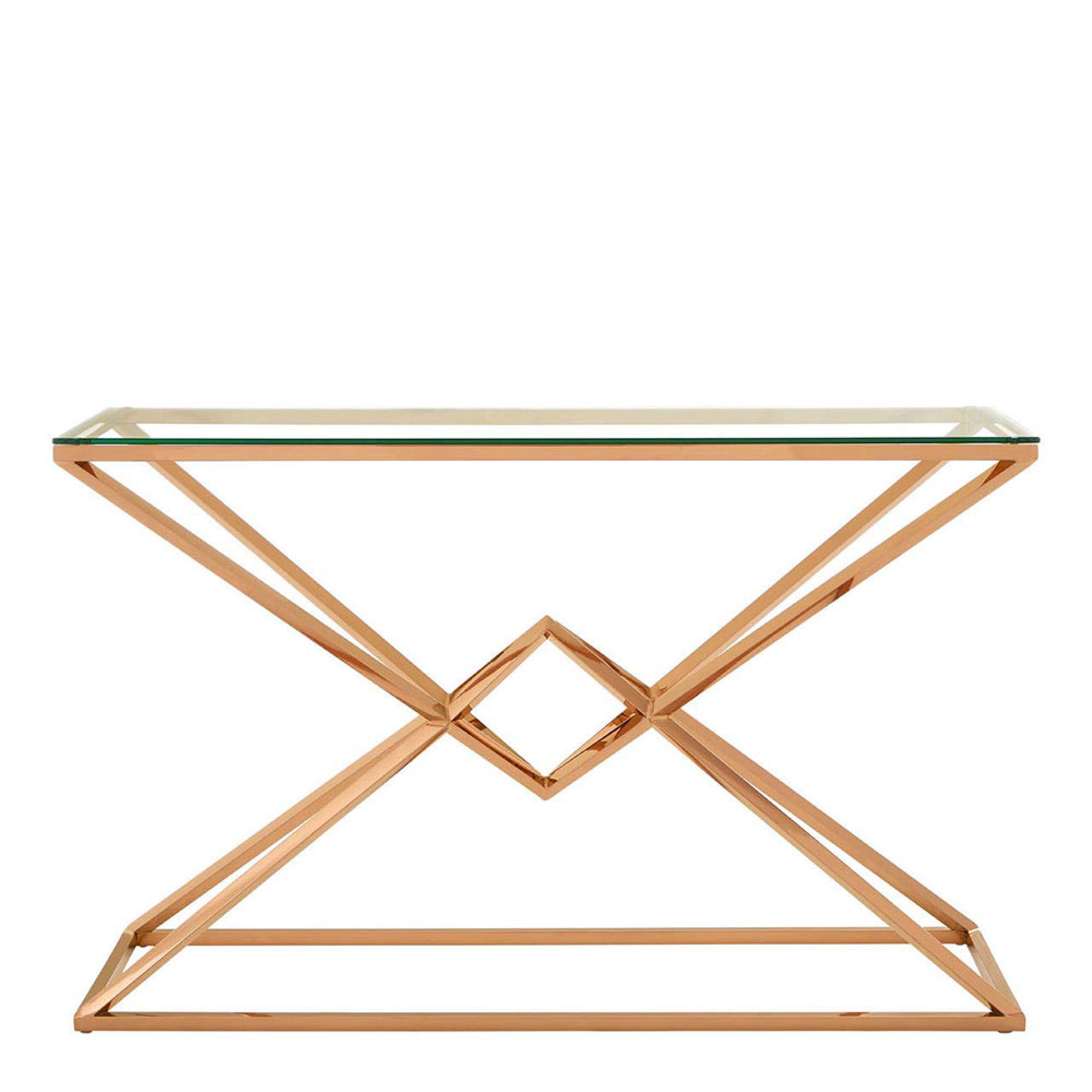 Allure Console Table - Clear Glass - Rose Gold Corseted Base