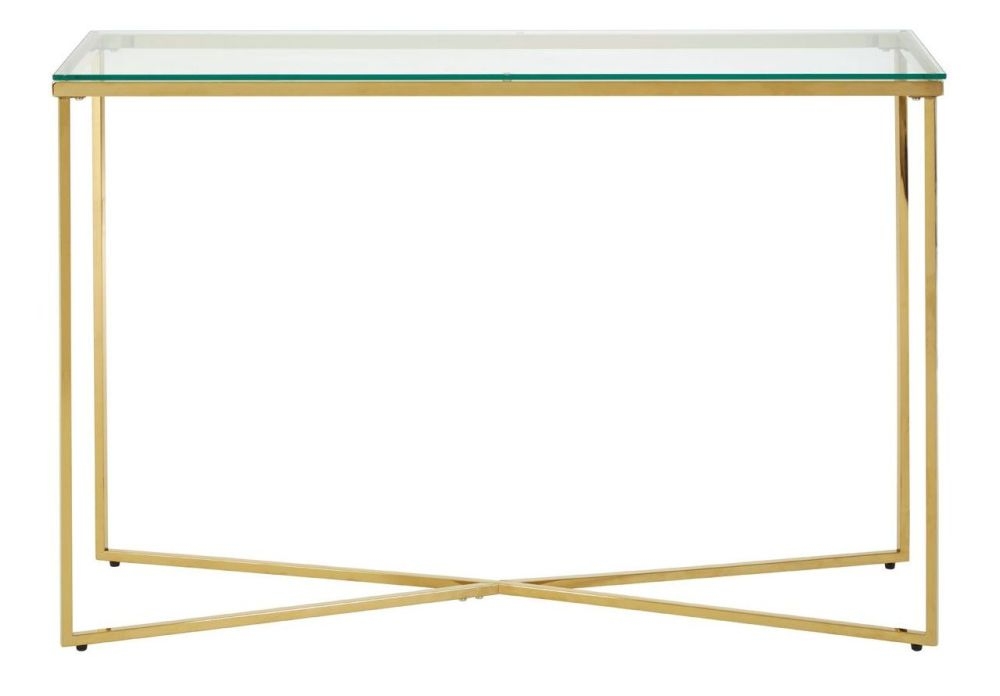 Allure Console Table - Glass - Gold Cross Base
