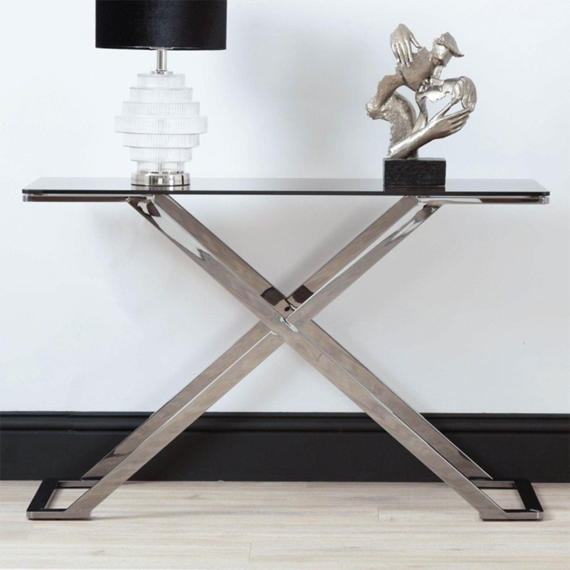 Axel Console Table - Grey Smoke Glass and Metal