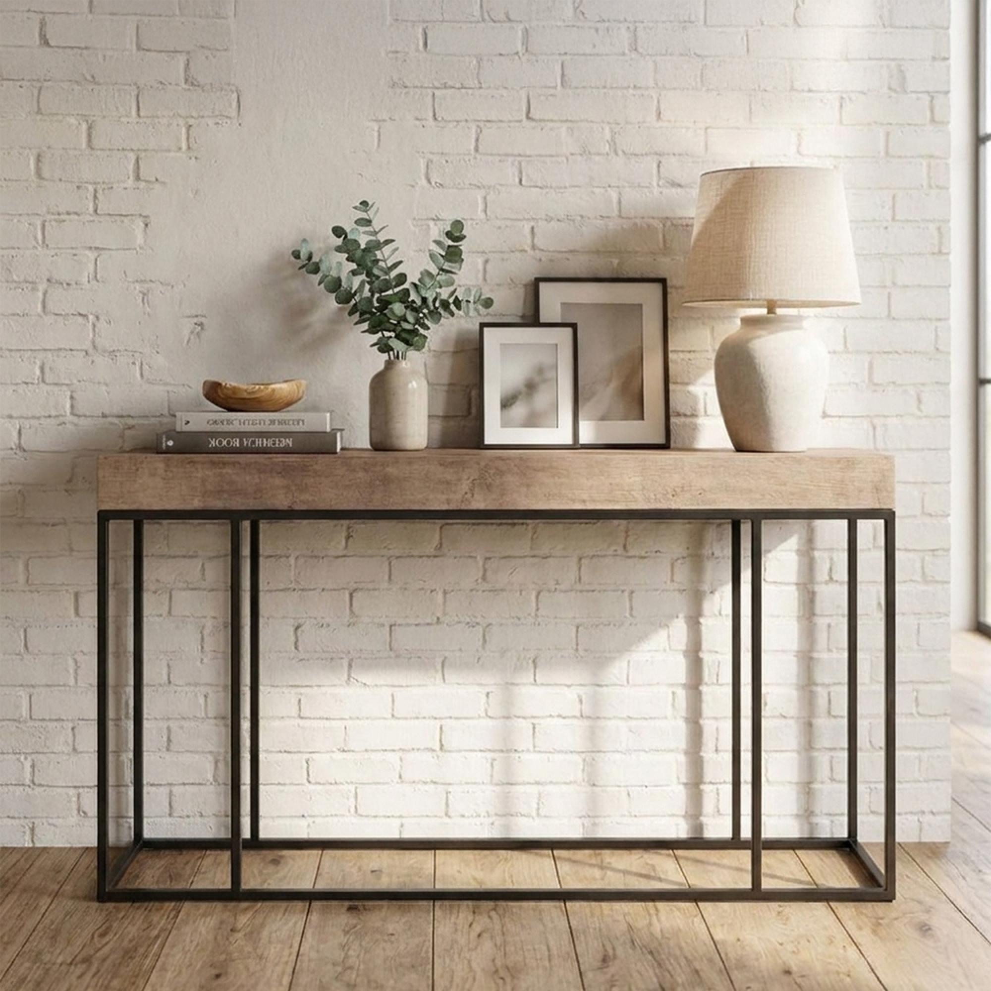Bilbao Console Table - Natural and Black - Pine Wood and Metal