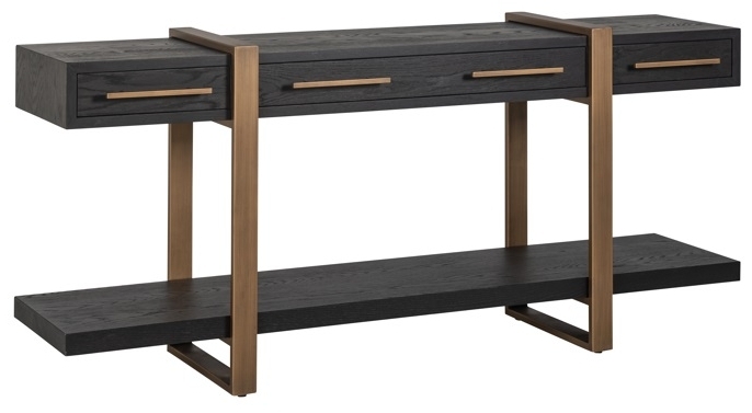 Cambon Dark Oak and Brass Large Console Table