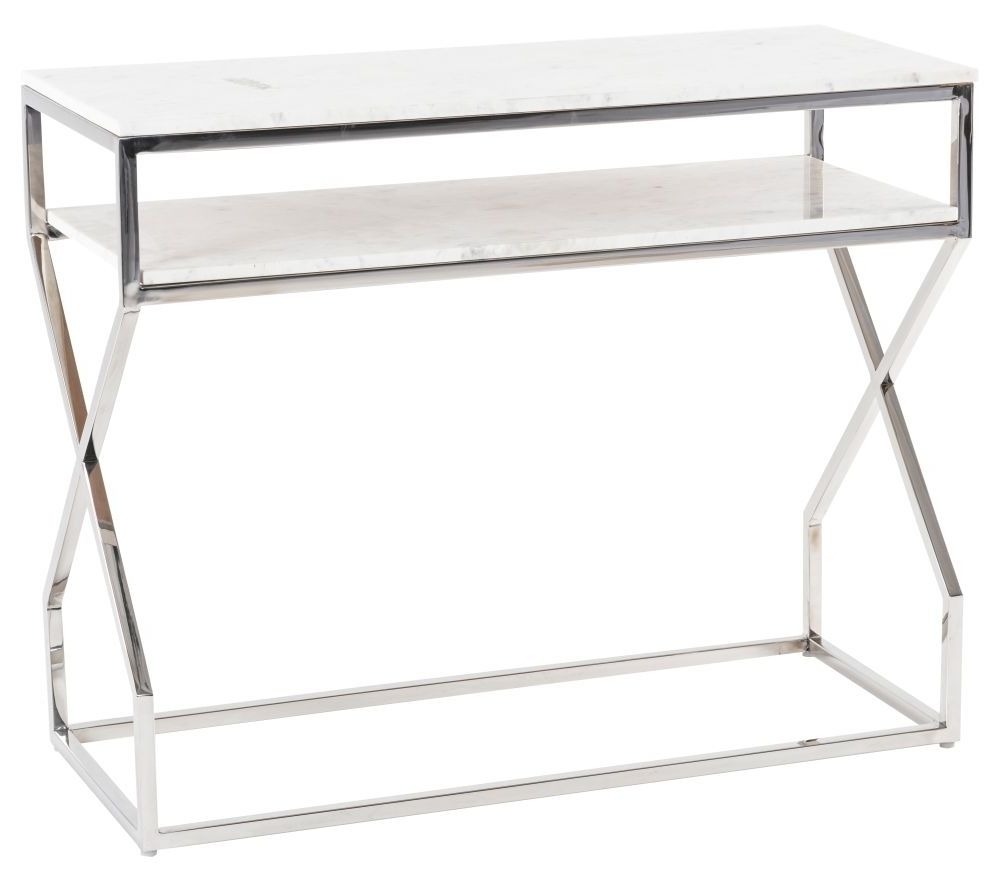 Clearance - Crossroad Console Table - White Marble Top - Chrome Frame